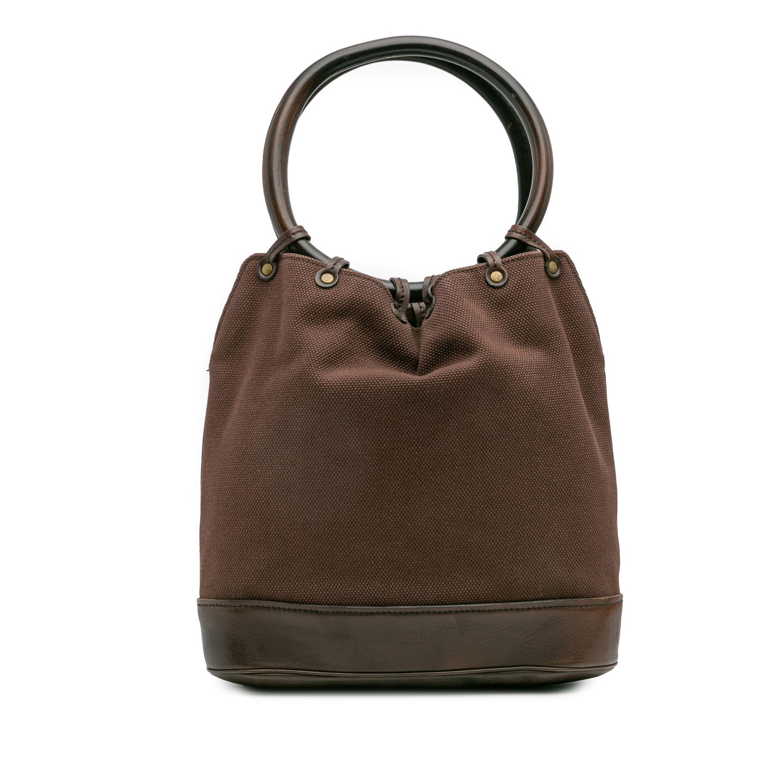 Gucci Canvas Ring Top Handle Bag Brown Fabric Italy (1 of 11)