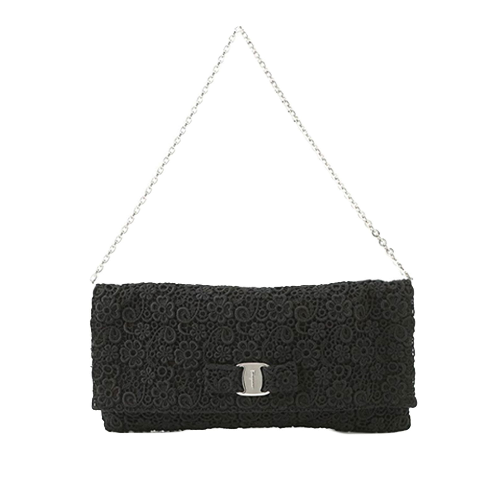 Ferragamo Lace Vara Black Flap Crossbody Bag with Chain Strap (1 of 13)