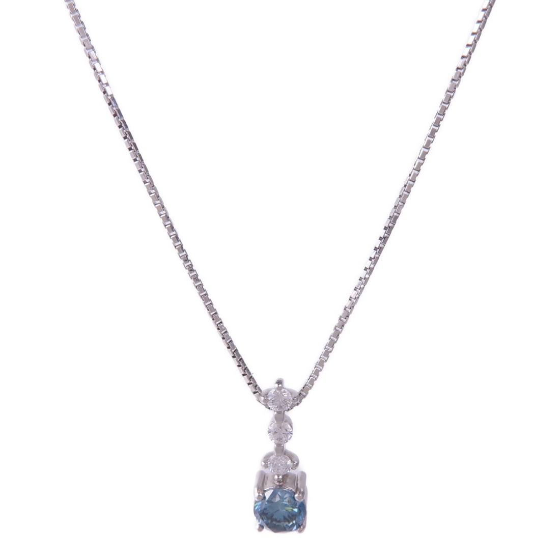 JEWELRY PT900 Platinum Diamond Necklace Blue Color (1 of 7)