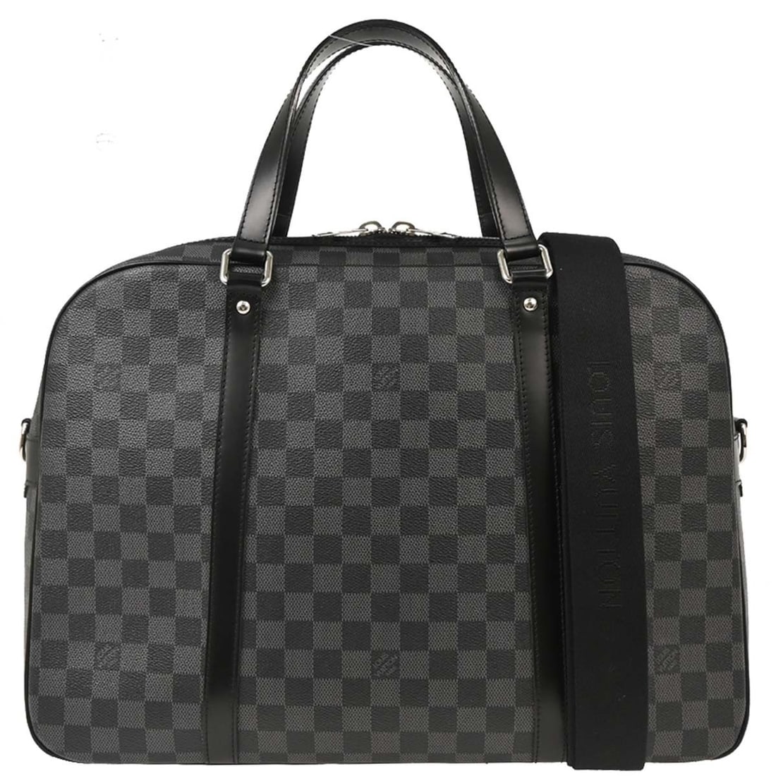 Jorn Black Briefcase by Louis Vuitton Leather: Jorn Black Briefcase by Louis Vuitton Leather This pre-owned Louis Vuitton Jorn Briefcase features black leather and is designed for women. The briefcase is in fair condition, with some stains on the