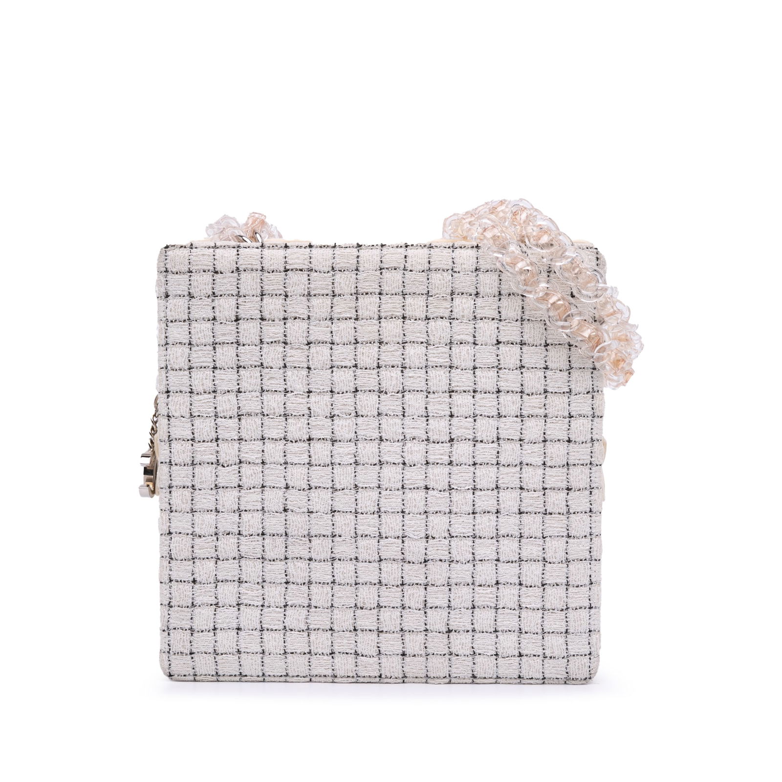 Chanel Small Tweed Resin Zipped Shopping Bag White Fabric (1 of 12)
