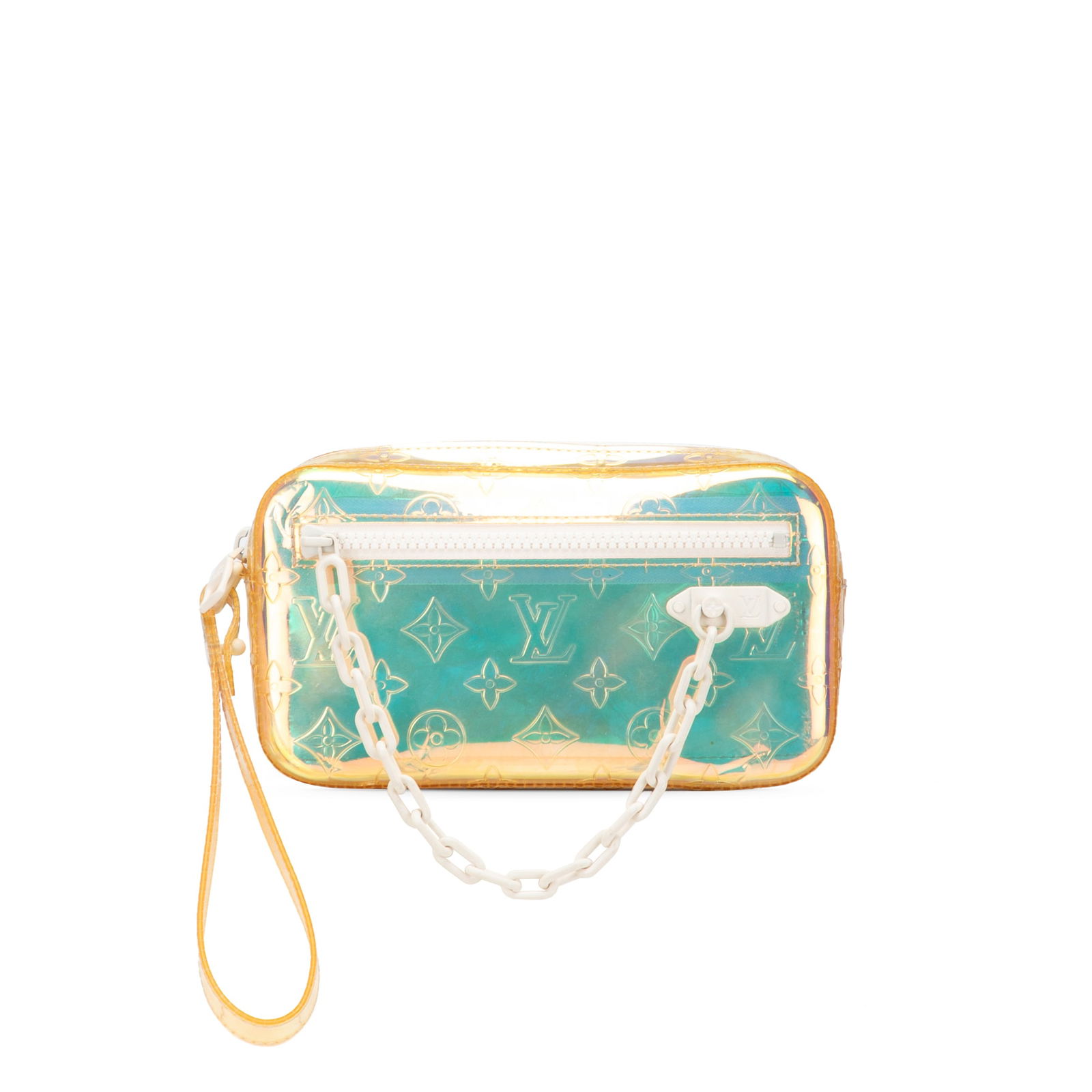 Louis Vuitton Monogram Prism Pochette Volga White PVC Bag: Louis Vuitton Monogram Prism Pochette Volga White PVC Bag The Louis Vuitton Monogram Prism Pochette Volga is a stylish and functional bag crafted from durable PVC. This chic accessory features a flat