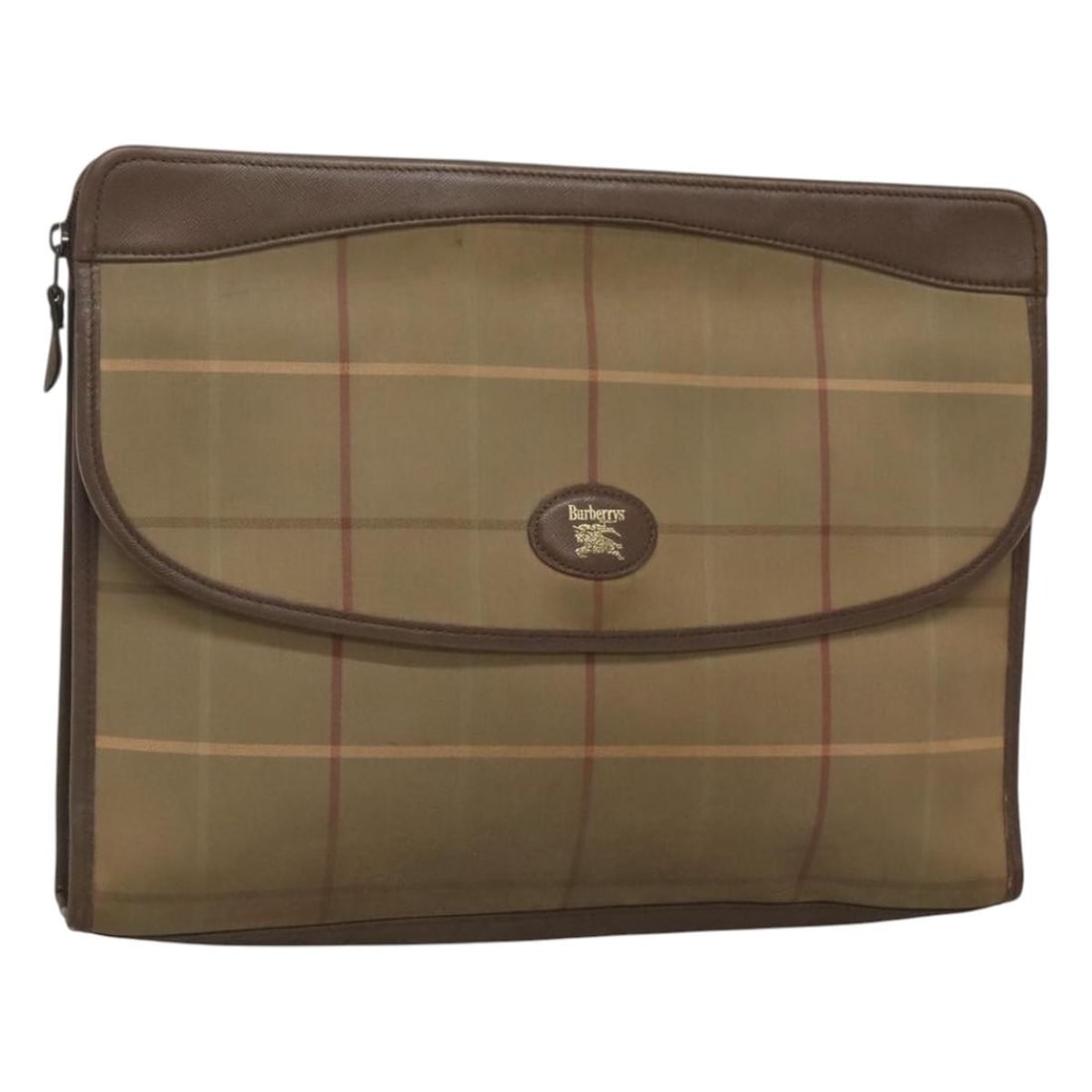 Beige Nova Check Clutch Bag by Burberry: Beige Nova Check Clutch Bag by Burberry This pre-owned Burberry Nova check pochette in beige features the classic check pattern and is designed for female use. The bag shows signs of use, including su
