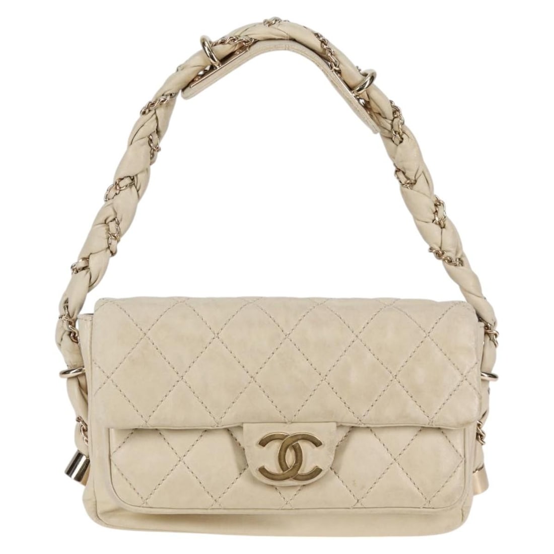 Cream Lambskin Wild Stitch Shoulder Bag by CHANEL with Gold CC France: Cream Lambskin Wild Stitch Shoulder Bag by CHANEL with Gold CC France This CHANEL Wild Stitch Shoulder Bag features luxurious cream lambskin leather with gold-tone accents and the signature CC logo. M