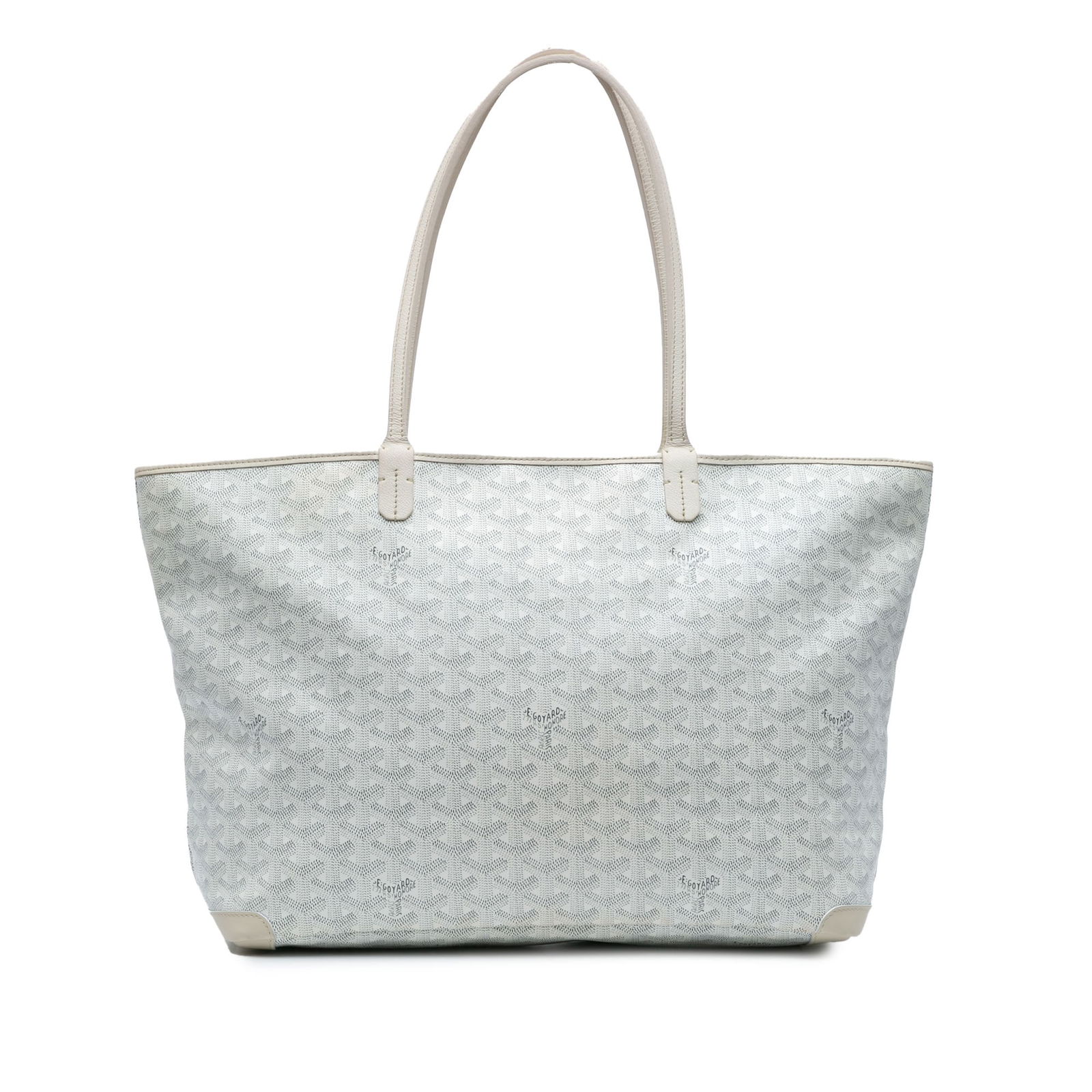 Goyard Goyardine Artois PM White Coated Canvas Tote Bag with Leather Trim: Goyard Goyardine Artois PM White Coated Canvas Tote Bag with Leather Trim The Goyardine Artois PM is a white handbag crafted from coated canvas with leather trim. It features flat leather straps, a to