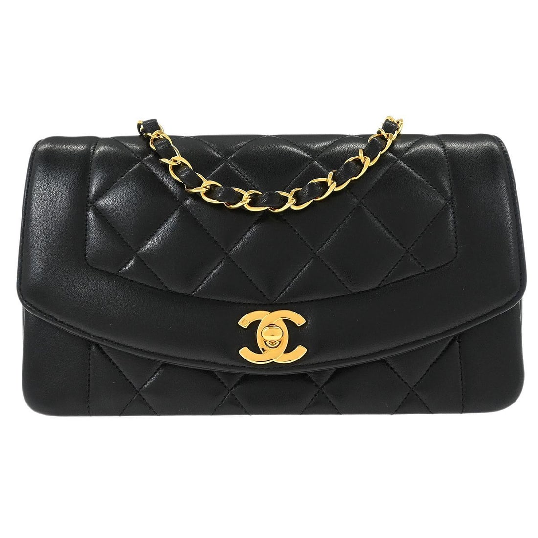 Small Diana Matelasse Quilted Black Lambskin Shoulder Bag with Chain Strap (1 of 10)