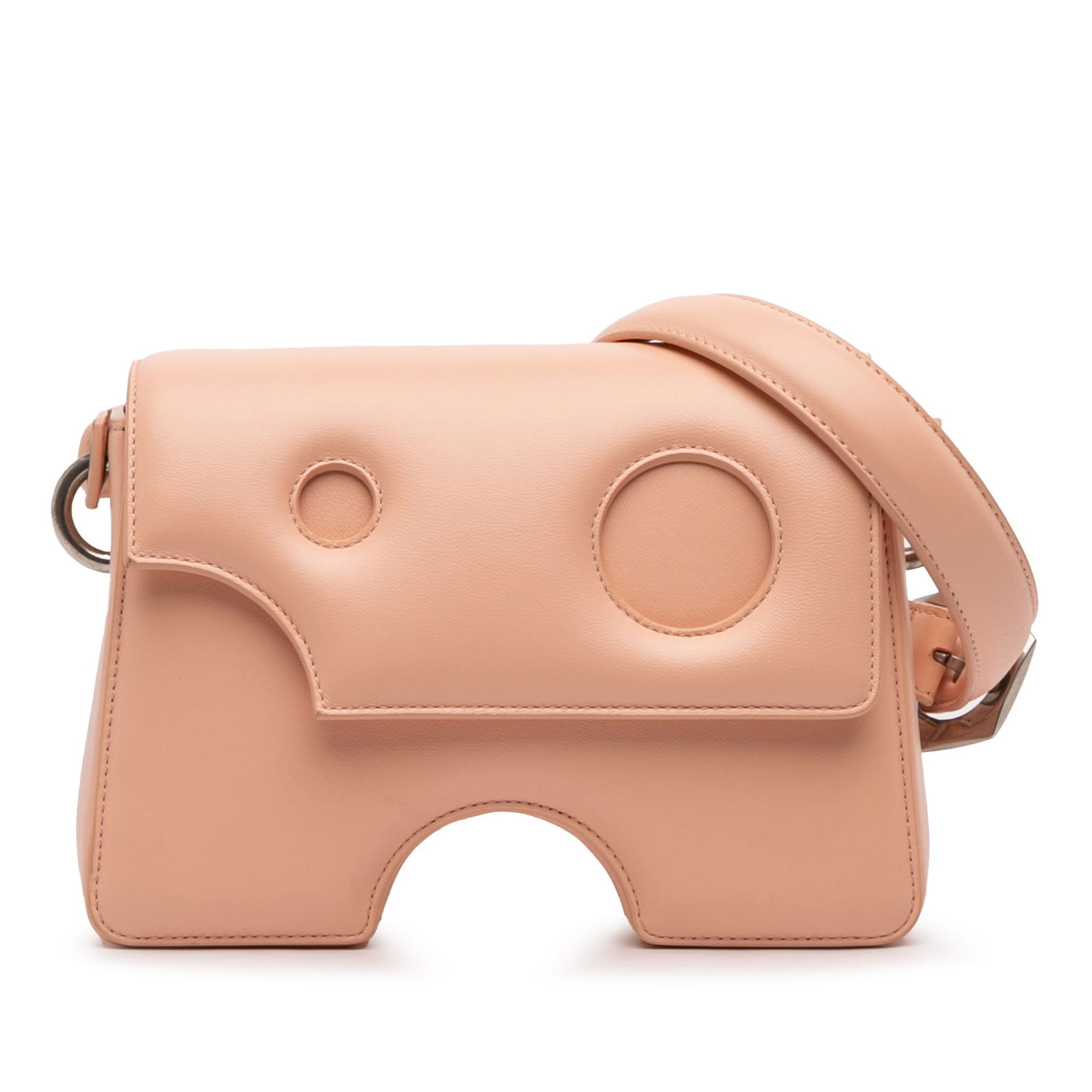 Off-White Burrow 22 Brown Leather Crossbody Bag with Adjustable Strap: Off-White Burrow 22 Brown Leather Crossbody Bag with Adjustable Strap This Off-White Burrow 22 Crossbody bag is crafted from brown leather and features an adjustable flat strap, a flap with snap closu