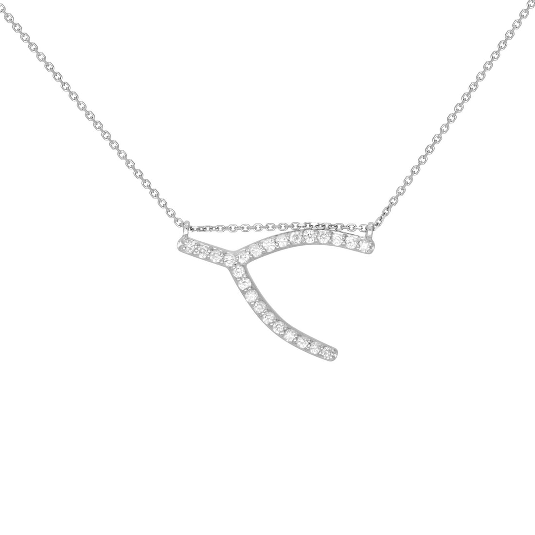 Rachel Koen 14K White Gold Sideways Wishbone Pendant Necklace with 0.24ct Diamonds: Rachel Koen 14K White Gold Sideways Wishbone Pendant Necklace with 0.24ct Diamonds This exquisite sideways wishbone necklace by Rachel Koen is made from 14K white gold and features a stunning arrangem