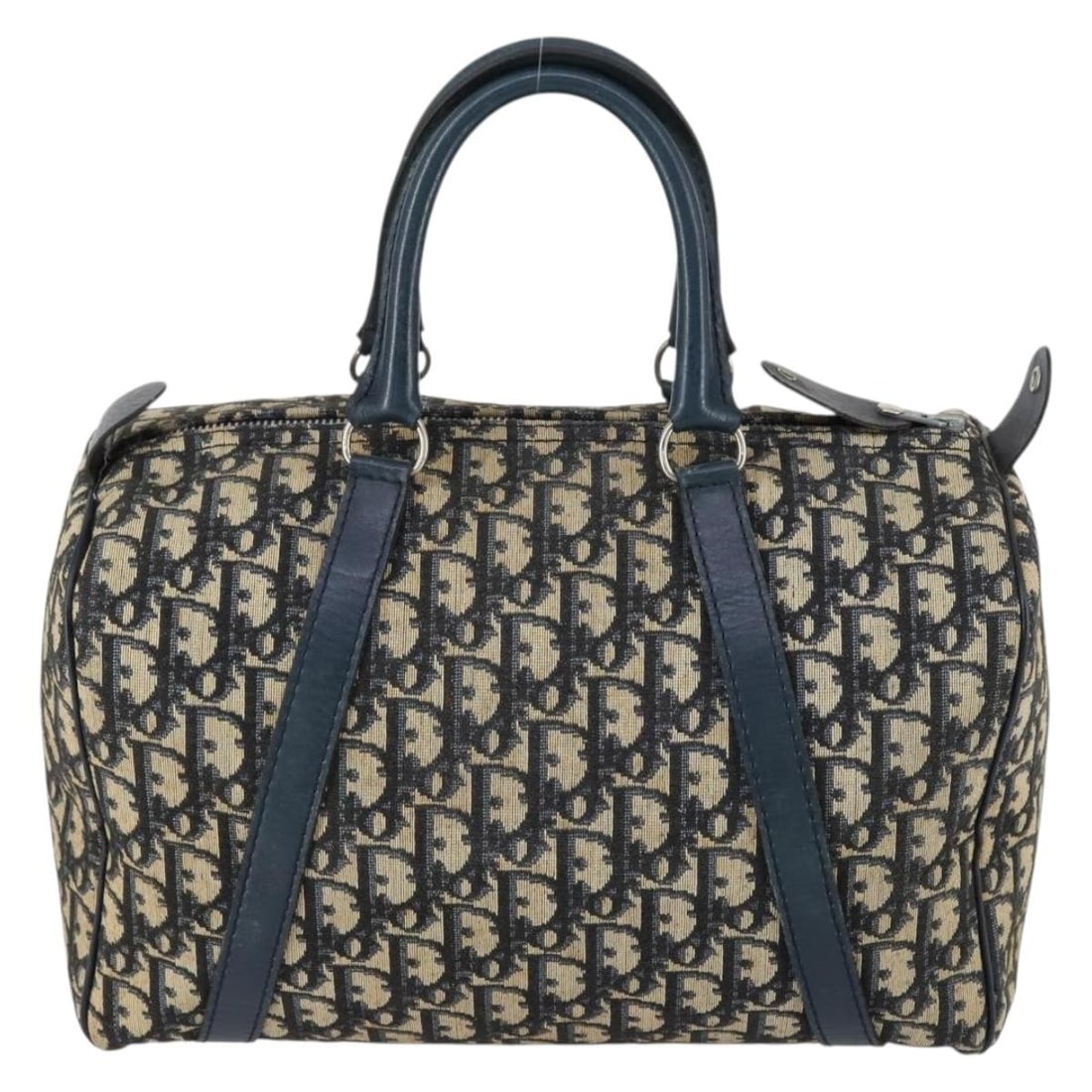 Navy Trotter Boston Travel Bag by Christian Dior Vintage Collection: Navy Trotter Boston Travel Bag by Christian Dior Vintage Collection This pre-owned Christian Dior Trotter Boston bag features a navy design and is intended for female use. The bag displays significant