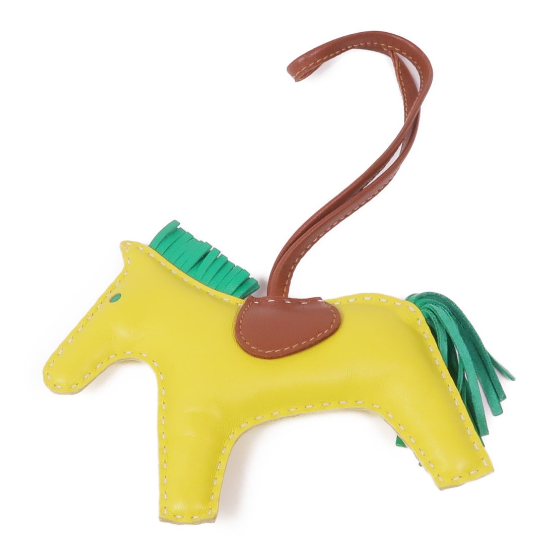 HERMES Rodeo MM Charm Yellow Green Brown Lambskin Leather (1 of 6)