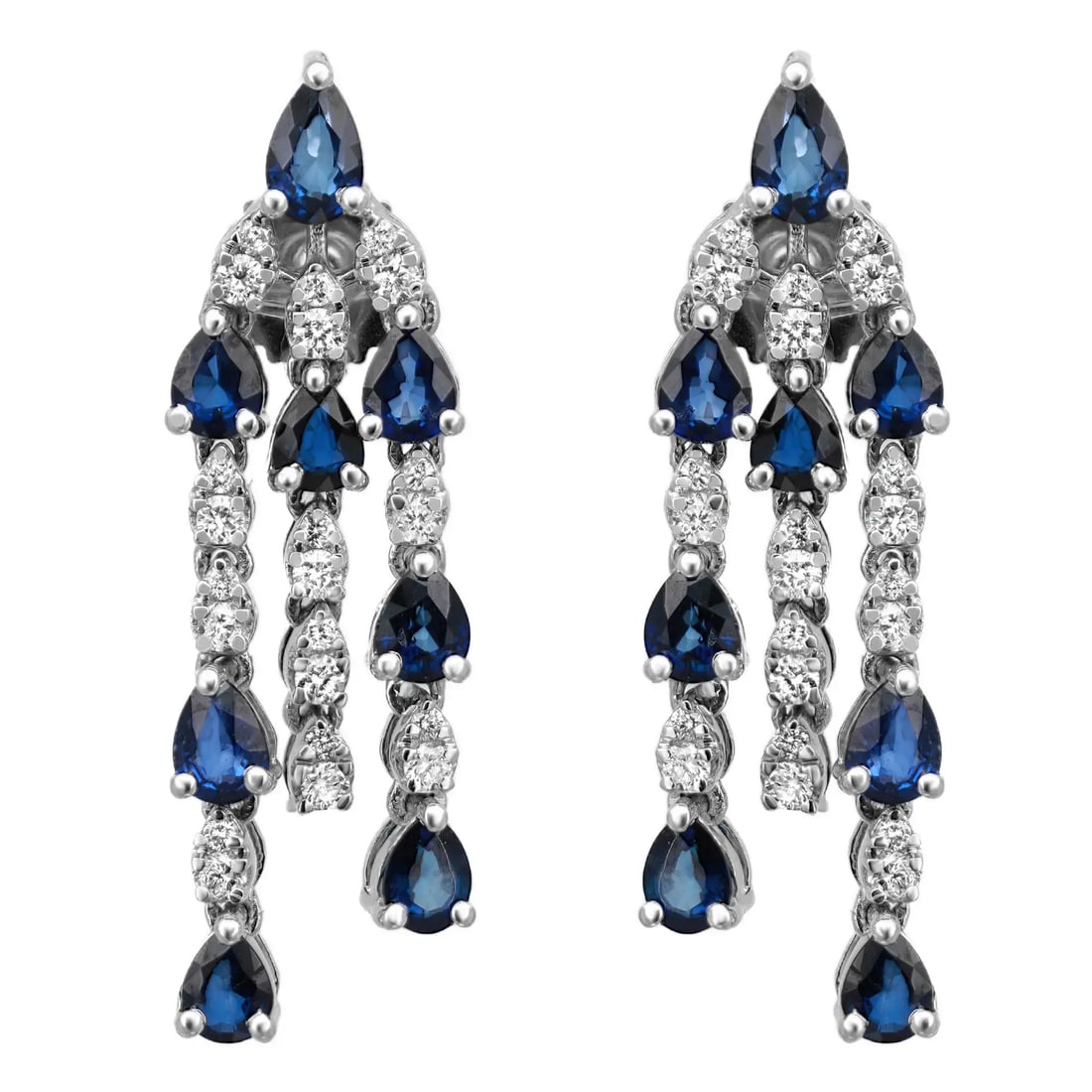 Rachel Koen 14K White Gold Blue Sapphire 3.43Ctw Diamond 0.56Ctw Drop Earrings: Rachel Koen 14K White Gold Blue Sapphire 3.43Ctw Diamond 0.56Ctw Drop Earrings Elevate your elegance with these exquisite drop earrings crafted from 14K white gold. Featuring stunning prong-set pear-s