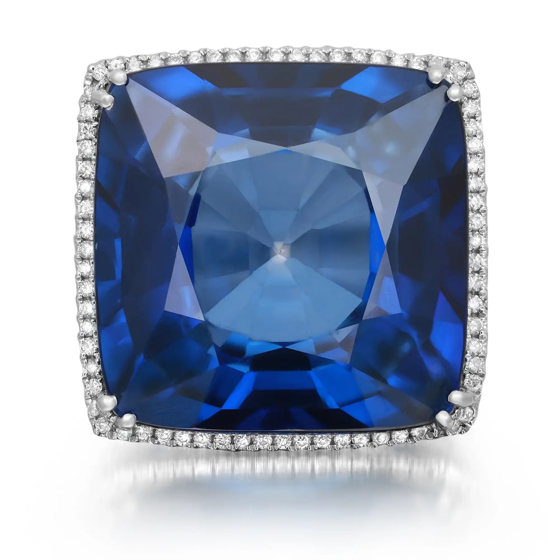 Rachel Koen 44.54ct Lab Created Sapphire Diamond Cocktail Ring 18K White Gold (1 of 5)