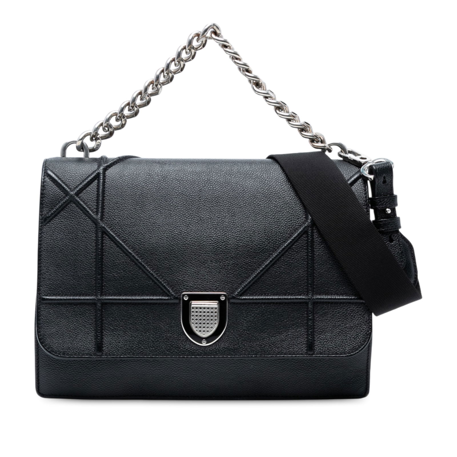 Dior Large Grained Calfskin Flap Bag with Silver Chain (1 of 8)