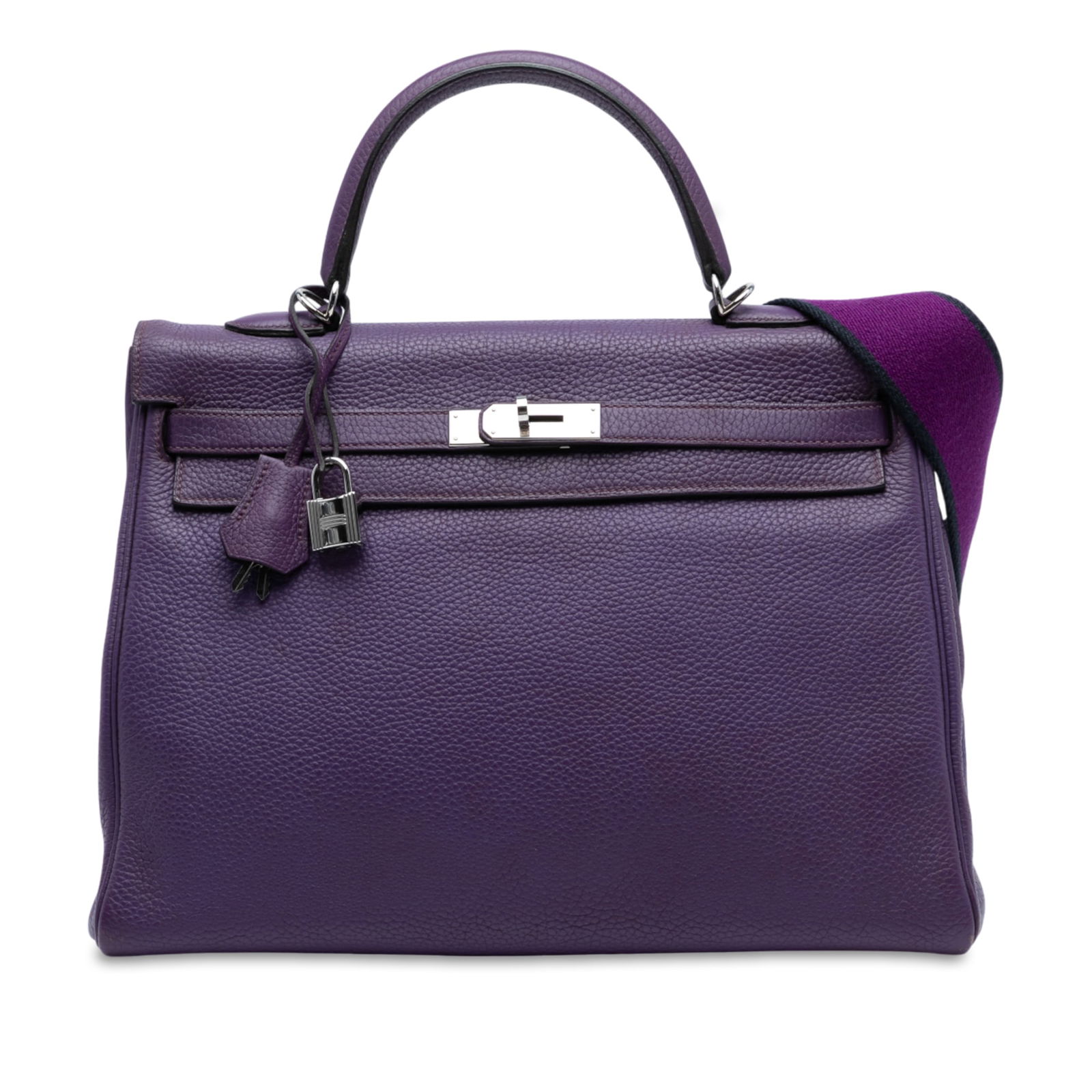 Hermes Togo Kelly II Retourne 35 in Ultraviolet Leather: Hermes Togo Kelly II Retourne 35 in Ultraviolet Leather This Hermes Togo Kelly II Retourne 35 bag is crafted from luxurious Togo leather in a striking Ultraviolet color. It features a flat leather top