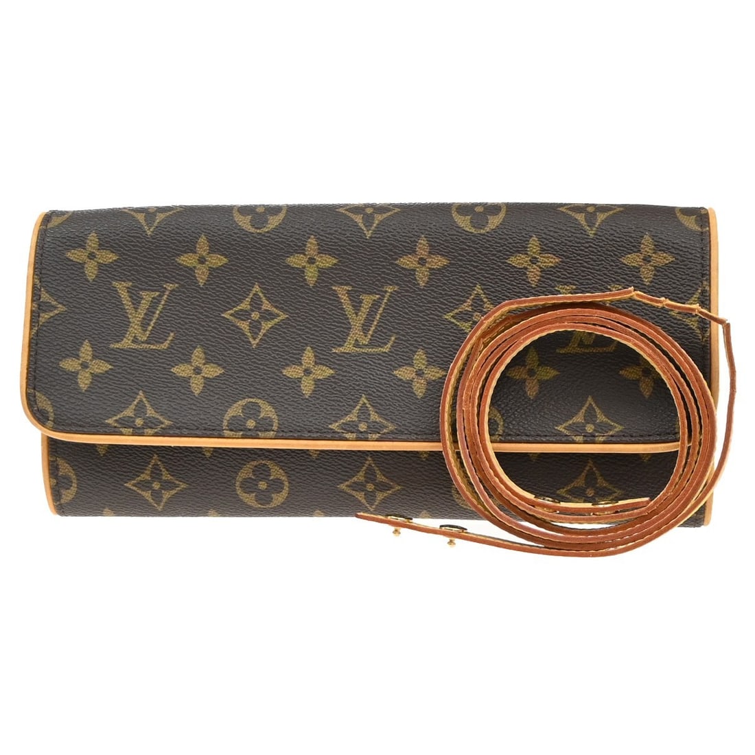 Pochette Twin GM Shoulder Bag in Brown Canvas by Louis Vuitton: Pochette Twin GM Shoulder Bag in Brown Canvas by Louis Vuitton This pre-owned Louis Vuitton Pochette Twin GM shoulder bag features a brown exterior and is designed for women. The bag shows significant