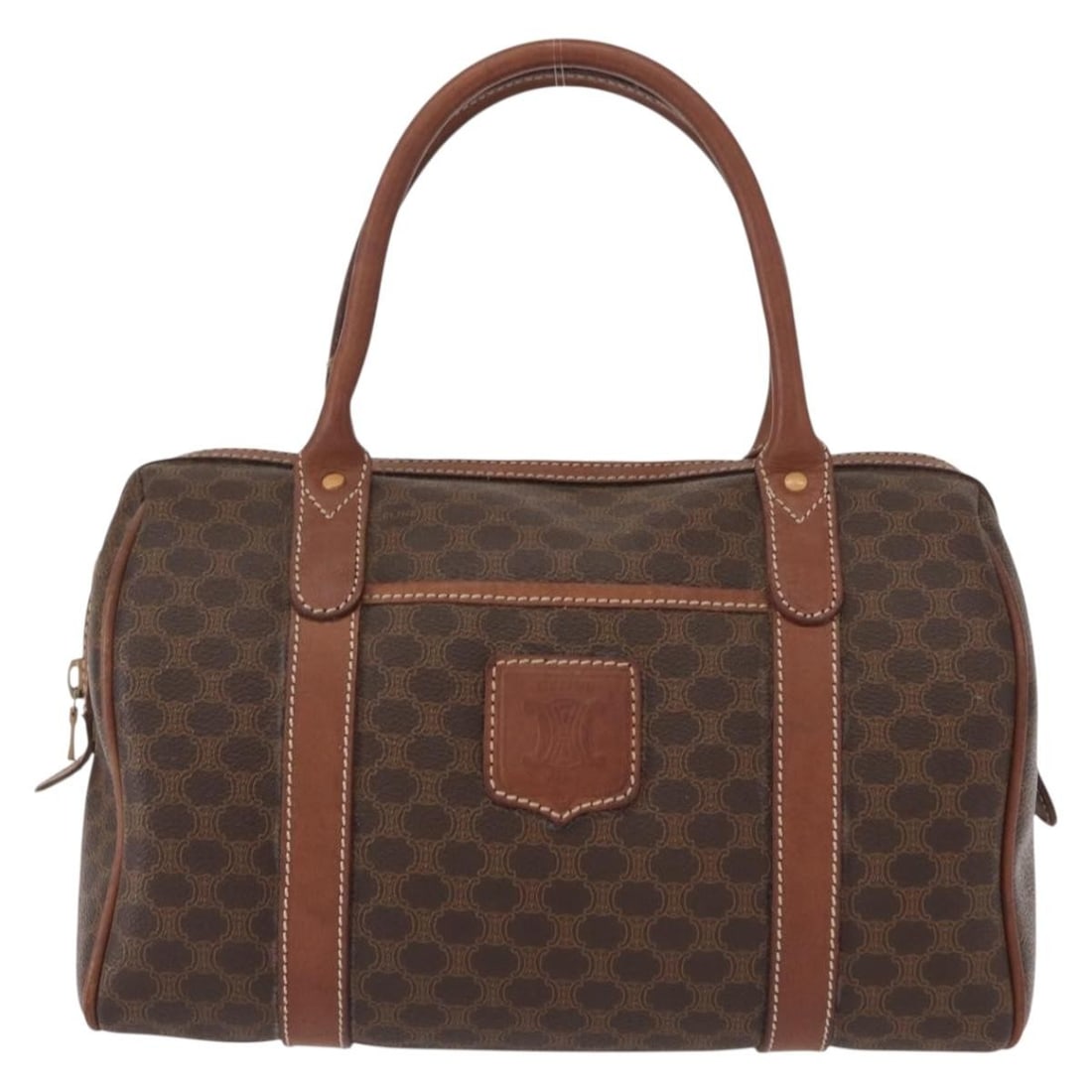 Vintage Macadam Travel Boston Bag by Celine in Brown: Vintage Macadam Travel Boston Bag by Celine in Brown This pre-owned Celine Vintage Macadam Boston bag features a classic brown design and is intended for female use. The bag shows signs of use, includ