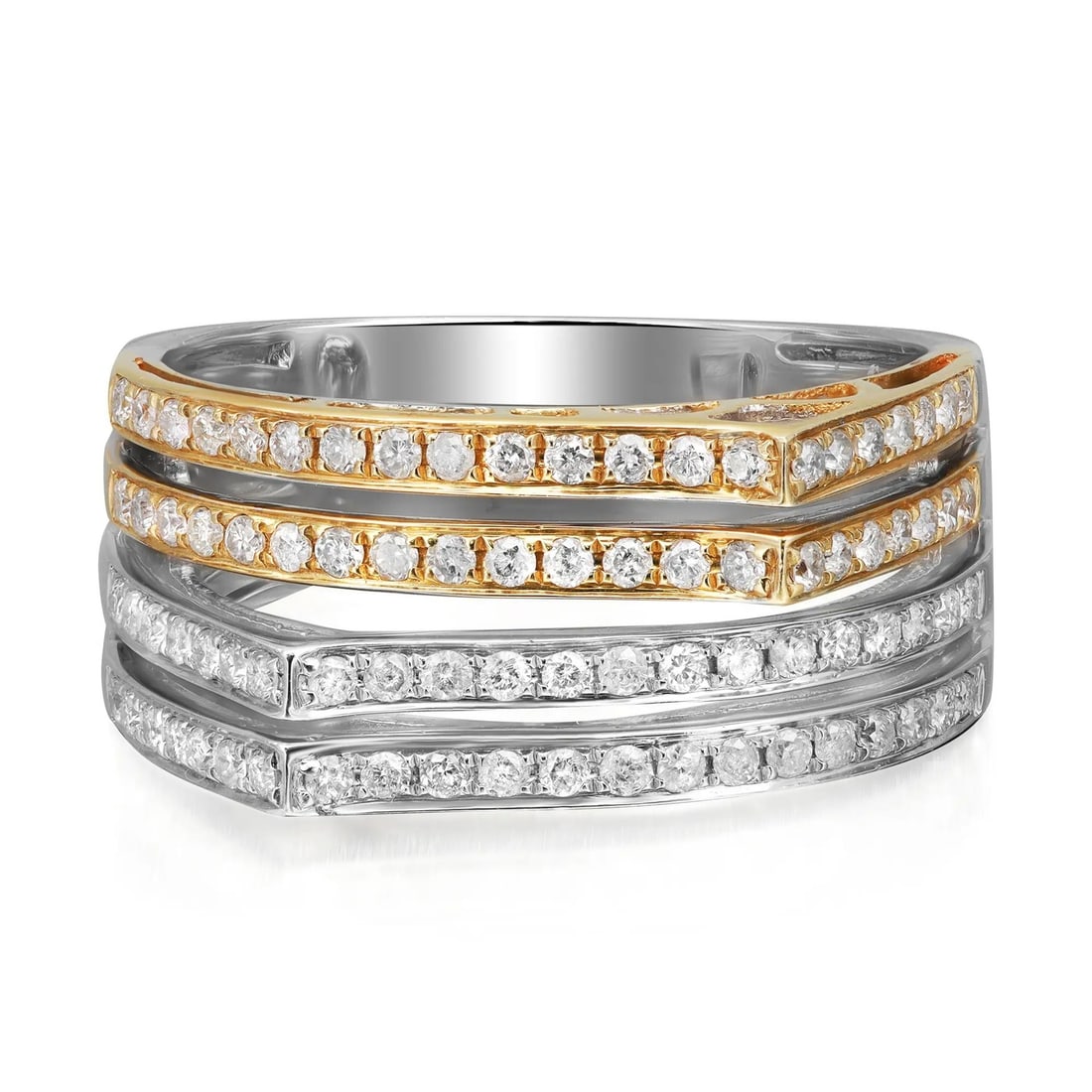 Rachel Koen 14K Gold Two-Tone Diamond Multi-Row Band Ring 0.58 ctw Size 7.5 (1 of 5)