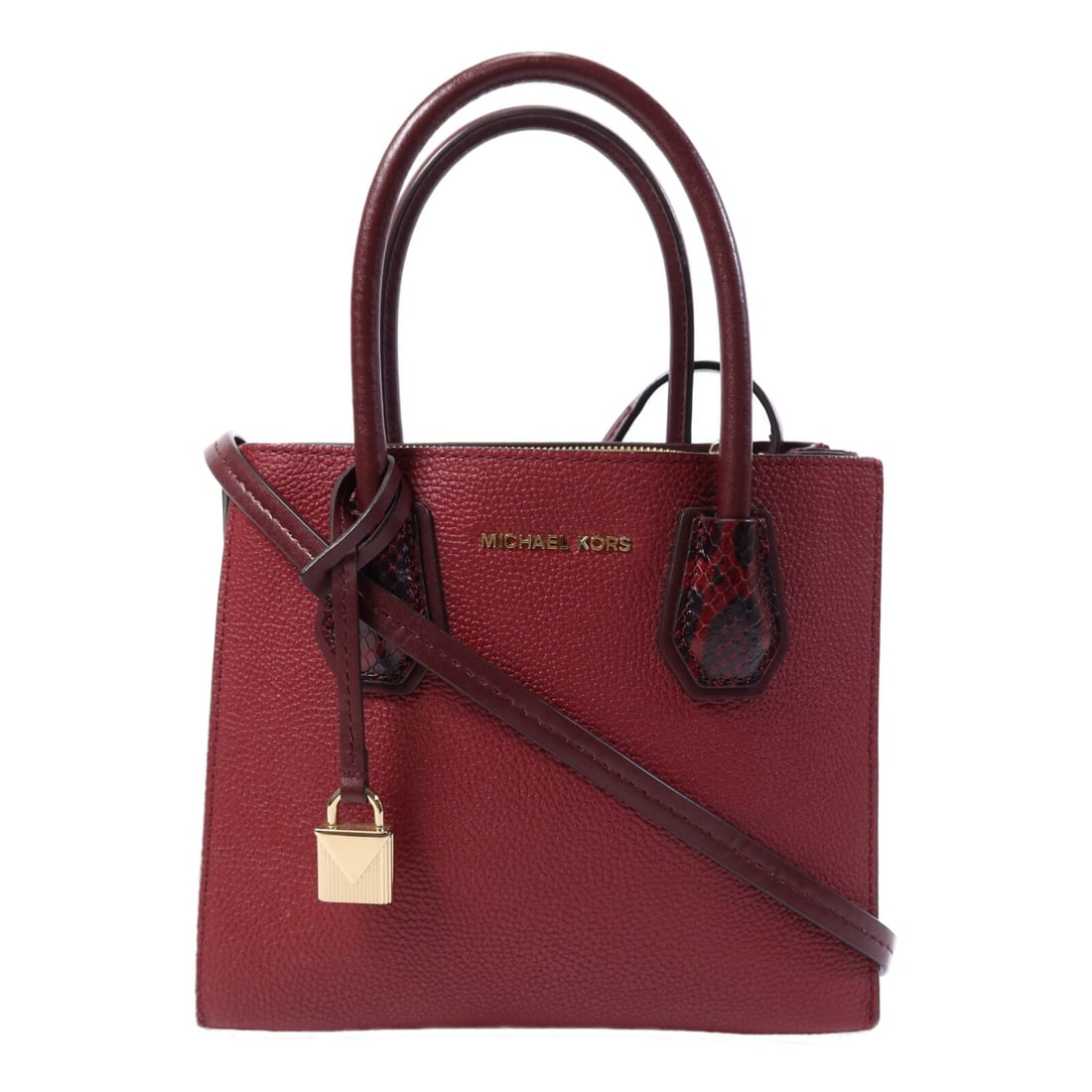 Michael Kors Mercer Accordion Red Calfskin 2 Way Shoulder Bag: Michael Kors Mercer Accordion Red Calfskin 2 Way Shoulder Bag Introducing the Michael Kors Mercer Accordion 2 Way Shoulder Bag, a stylish and functional accessory crafted from high-quality calfskin. T