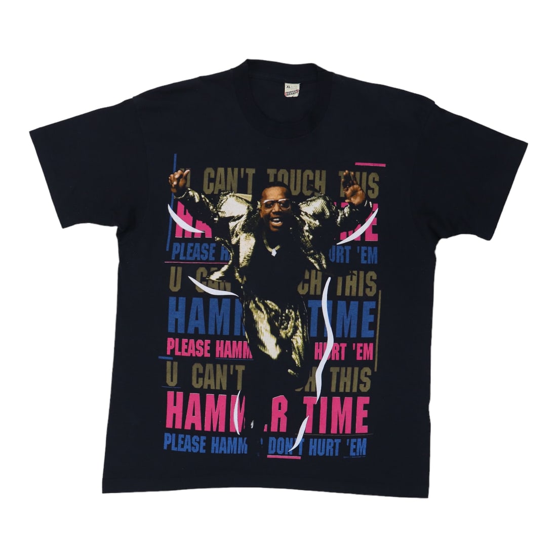 Vintage 1990 MC Hammer Can't Touch This Shirt Black XL: Vintage 1990 MC Hammer Can't Touch This Shirt Black XL Step back in time with this original vintage 1990 MC Hammer 'Can't Touch This' shirt. This classic piece features bold front and back graphics th