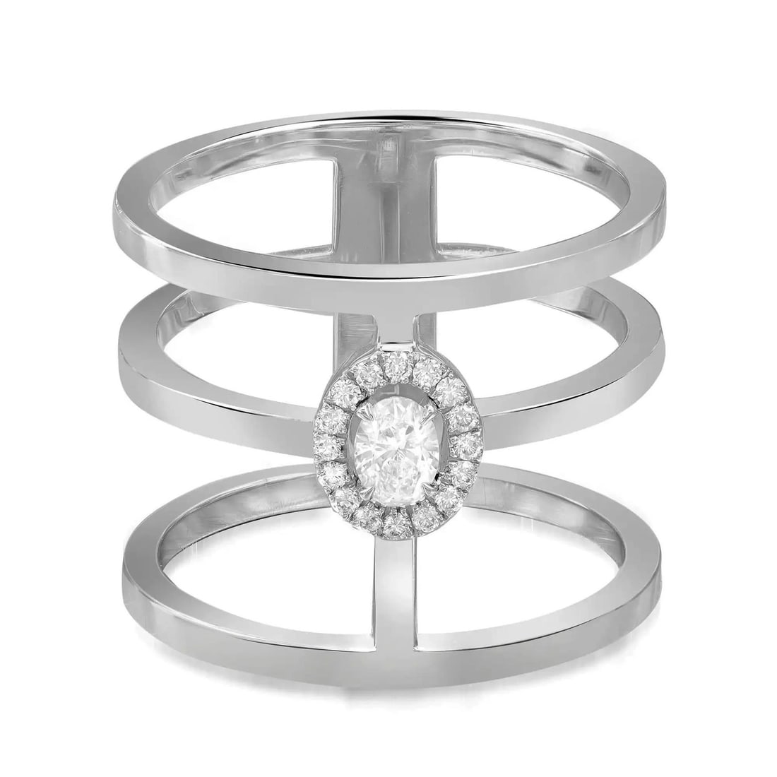Messika Glam'Azone 3 Row Diamond Band Ring 18K White Gold 0.22ct Anniversary: Messika Glam'Azone 3 Row Diamond Band Ring 18K White Gold 0.22ct Anniversary Introducing the exquisite Messika Glam'Azone 3 Row Diamond Band Ring, a stunning accessory crafted from high-polished 18K w