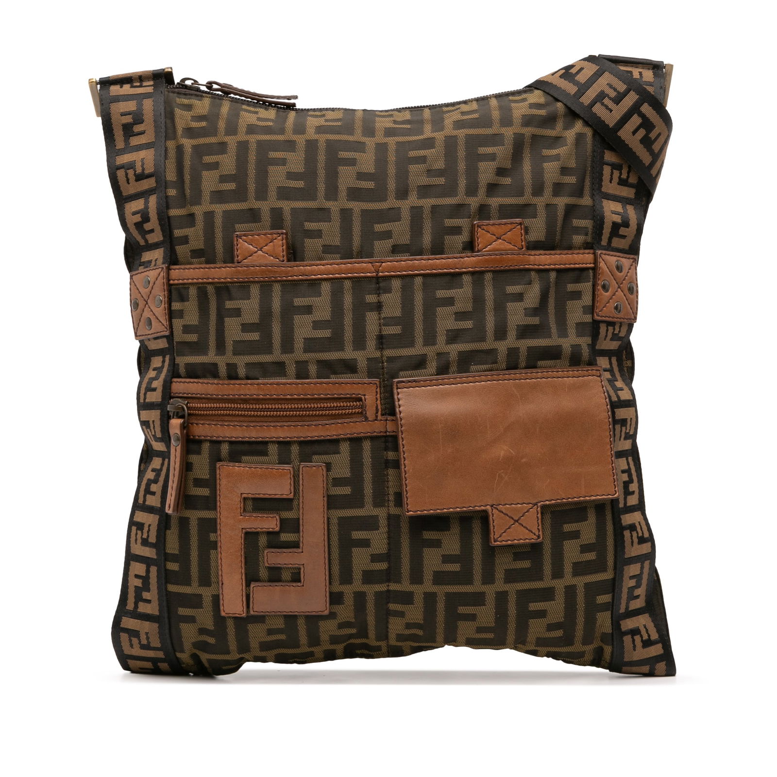 Fendi Zucca Canvas FF Brown Crossbody Bag: Fendi Zucca Canvas FF Brown Crossbody Bag This Fendi Zucca Canvas FF Flat Messenger Bag is a stylish and functional accessory crafted from canvas with leather trim. It features a flat shoulder strap f