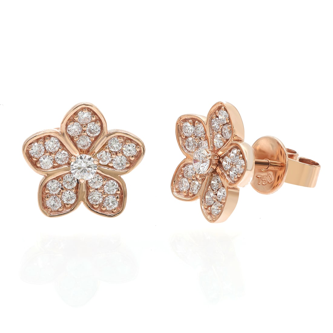 Rachel Koen 18K Rose Gold Pave Diamond Flower Stud Earrings 0.52ct (1 of 4)