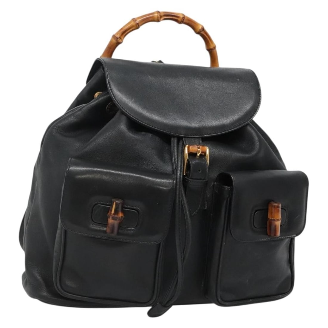 Vintage Gucci Bamboo Black Leather Backpack Bag (1 of 1)