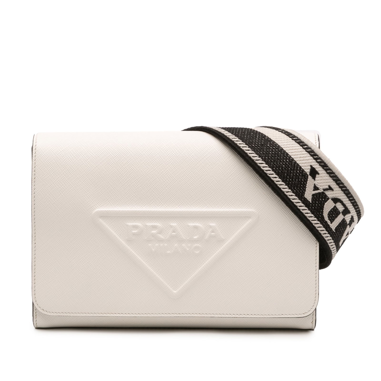 Prada Saffiano Triangle Logo Flap Crossbody Bag White Italy (1 of 10)