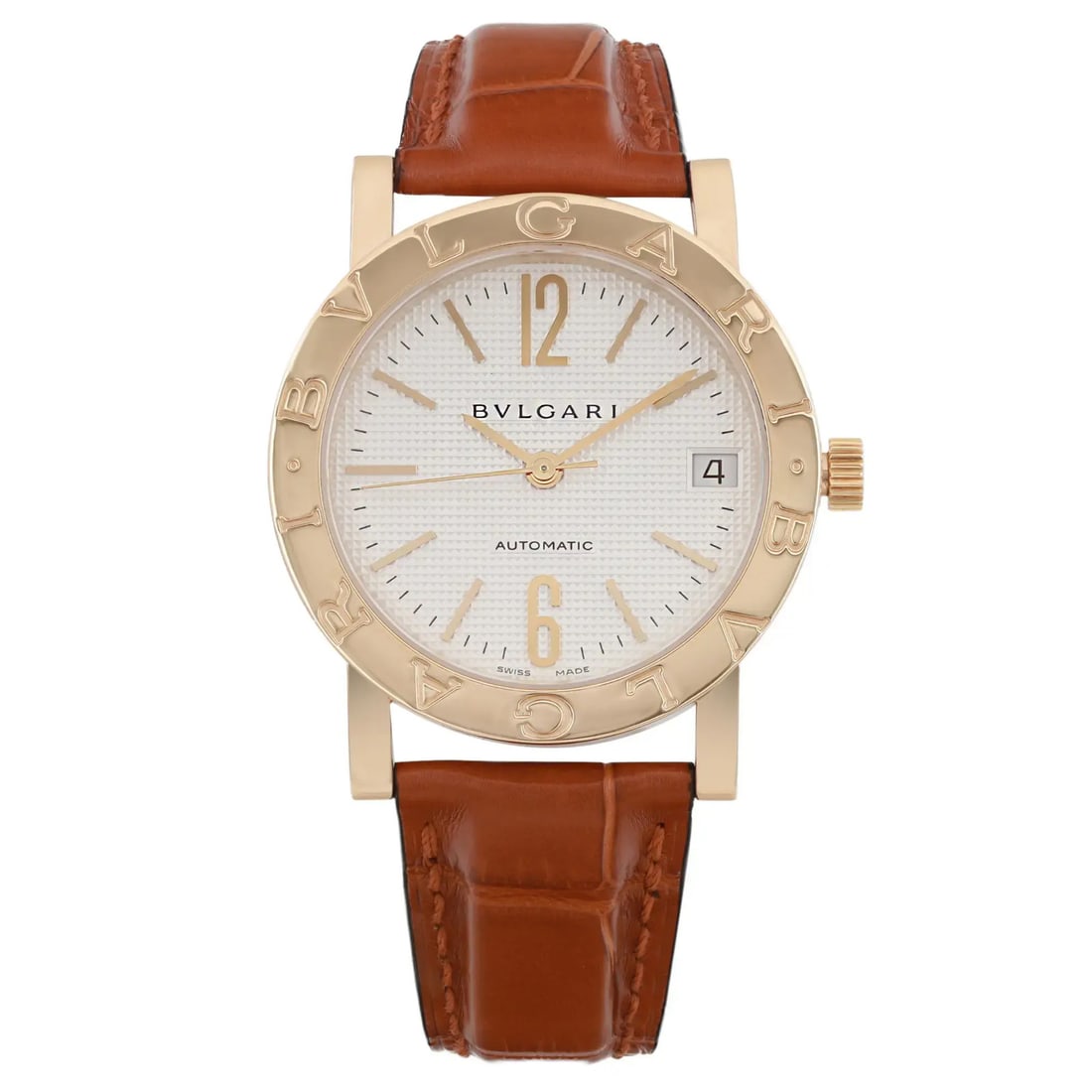 Bvlgari Bvlgari 33mm Automatic Gold Watch White Dial Leather Strap (1 of 5)