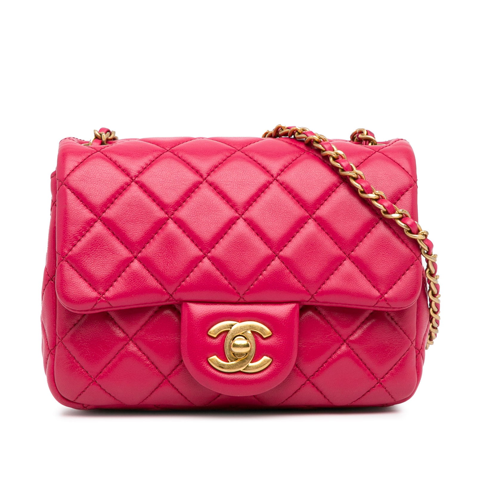 Chanel Mini Square Classic Lambskin Pearl Crush Crossbody Bag Pink (1 of 10)