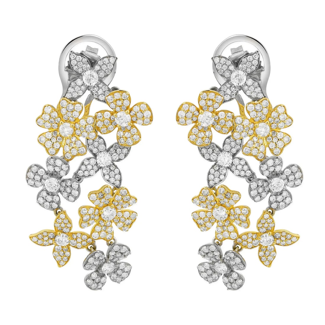 Rachel Koen Floral Drop Earrings 14K Yellow White Gold 3.65Cttw Diamonds (1 of 4)