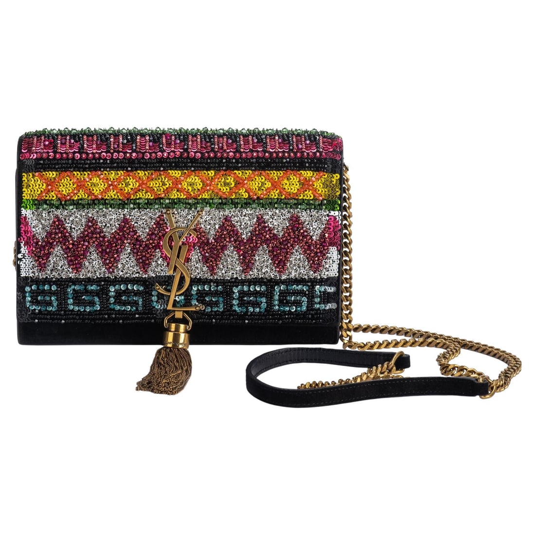 Yves Saint Laurent Black Suede Cross Body Bag with Sequins: Yves Saint Laurent Black Suede Cross Body Bag with Sequins This Yves Saint Laurent (YSL) cross body bag is a stunning blend of elegance and modern design. Crafted from luxurious black suede, it featur