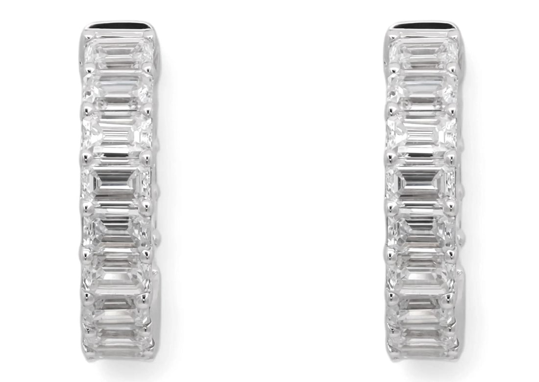 Rachel Koen Emerald Cut Lab Grown Diamond Huggie Earrings 1.42Ctw 14K White Gold (1 of 4)