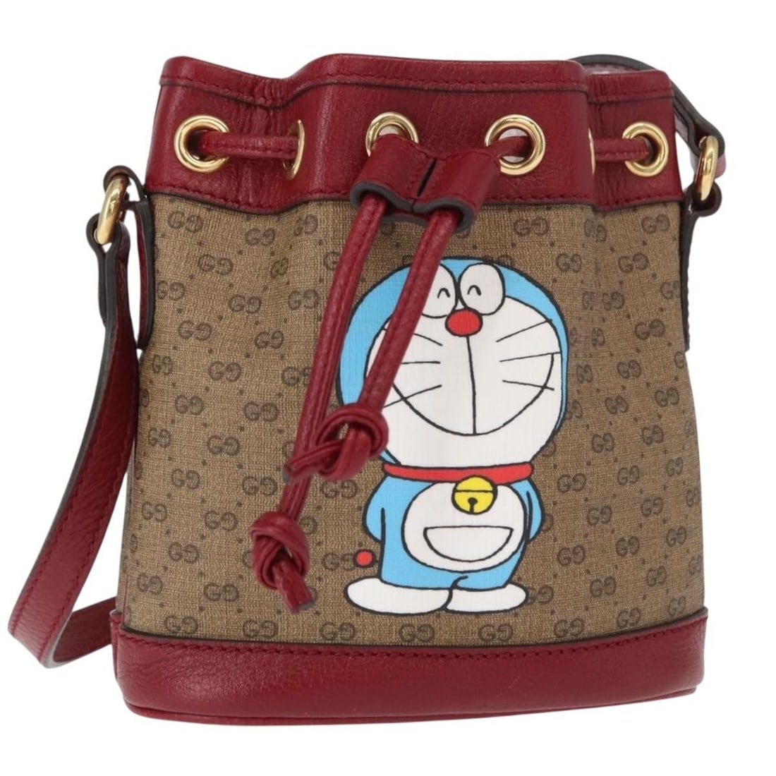 GUCCI Doraemon Collaboration Beige PVC Shoulder Bag 647801 Auth: GUCCI Doraemon Collaboration Beige PVC Shoulder Bag 647801 Auth Introducing the GUCCI Micro GG Supreme Doraemon Collaboration Bag, a stunning shoulder bag crafted from durable PVC leather. This elegan