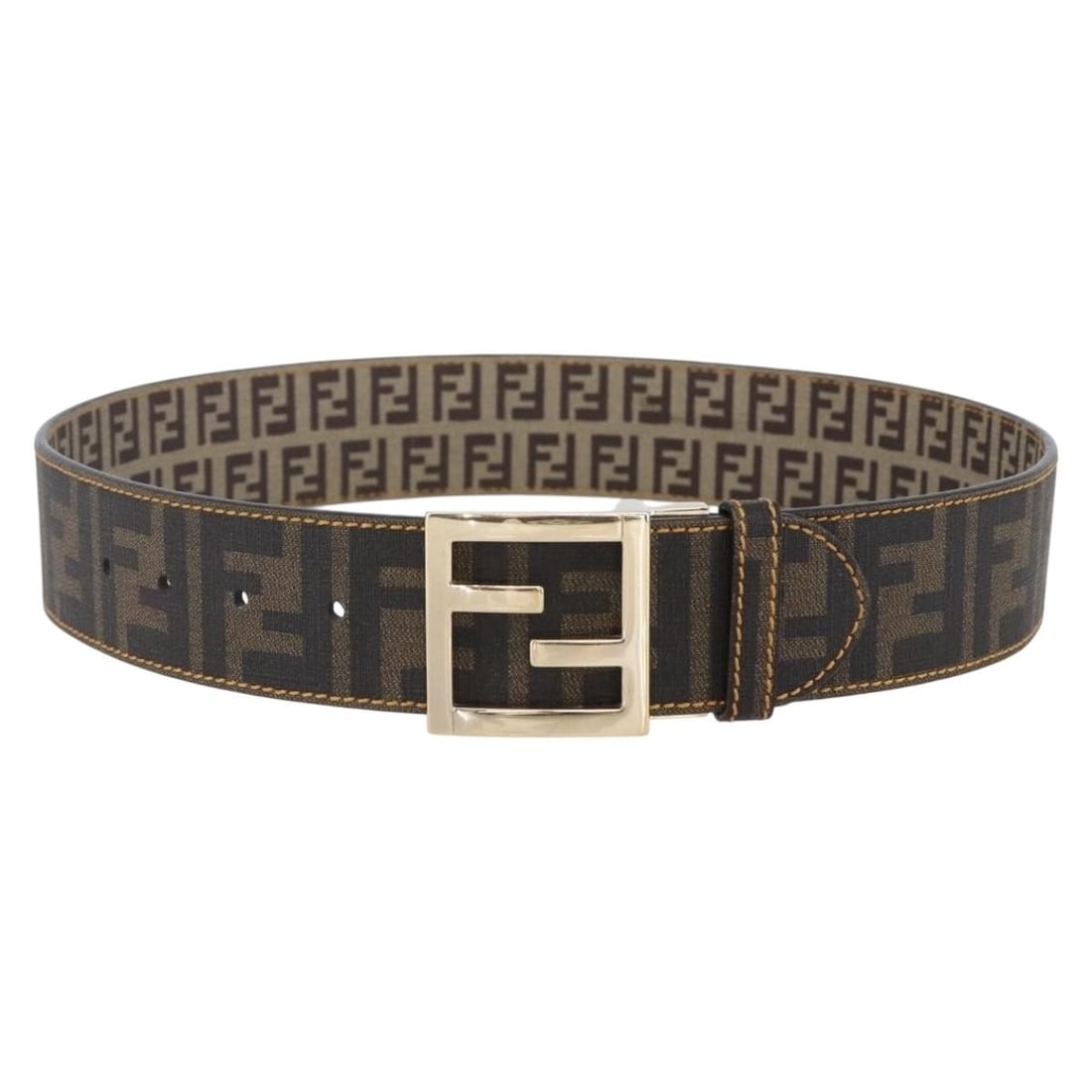 FENDI Zucca Canvas Leather Belt Black Brown 33.1 Inch Authenticated (1 of 11)