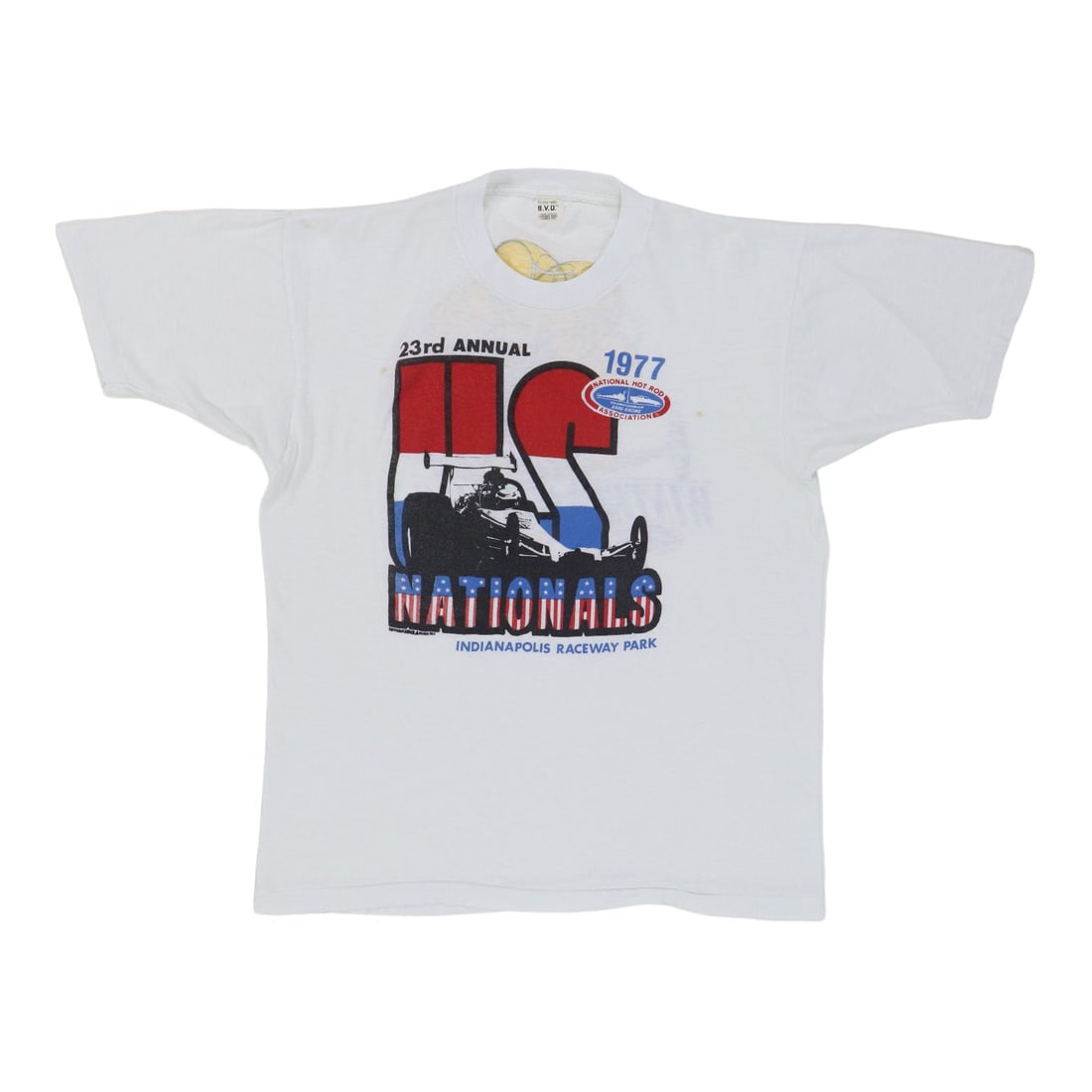 Vintage 1977 NHRA 23rd Annual Nationals Cotton Shirt: Vintage 1977 NHRA 23rd Annual Nationals Cotton Shirt Discover a piece of racing history with this original vintage 1977 NHRA 23rd Annual Nationals Shirt. This authentic shirt features striking graphic