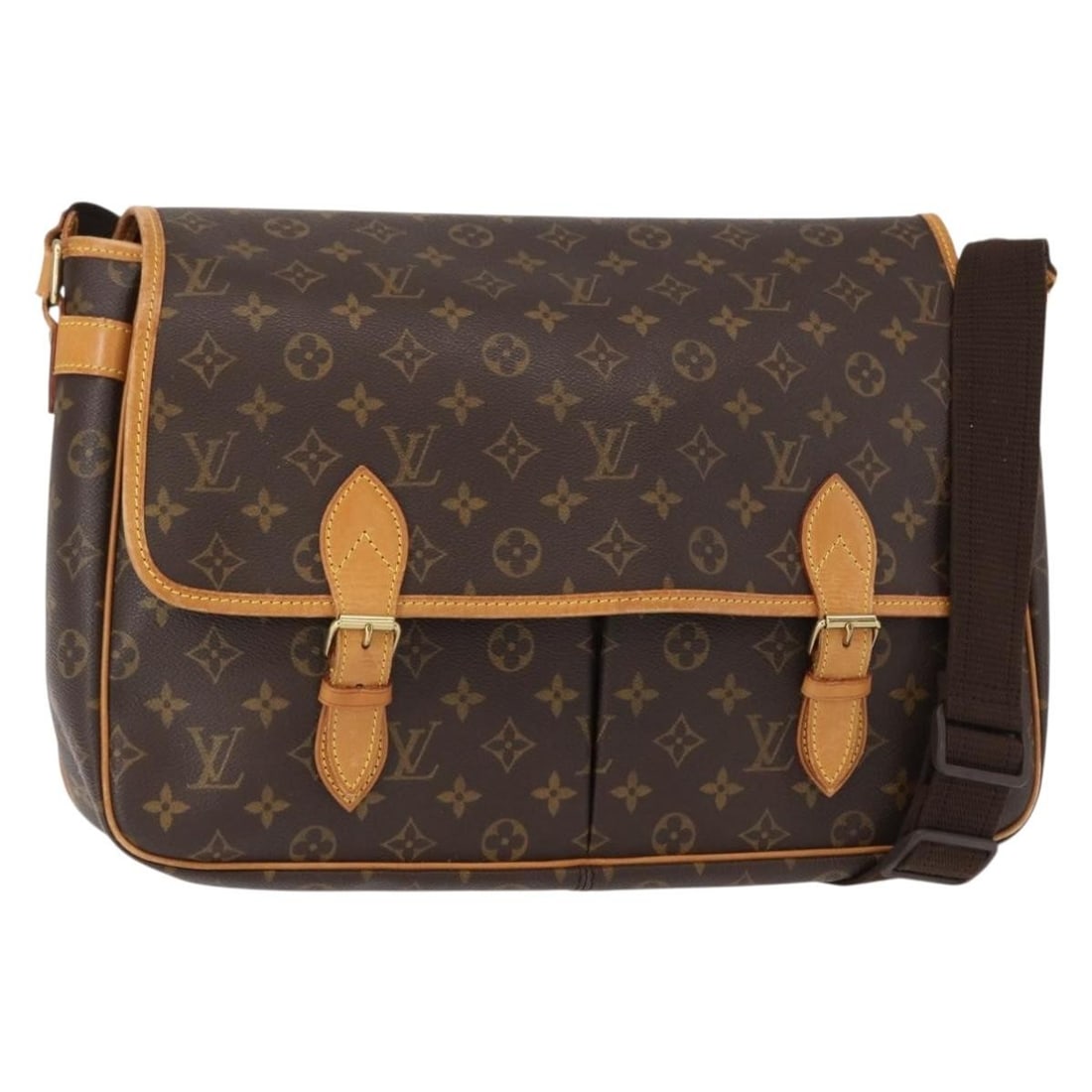 Louis Vuitton Gibeciere Brown Shoulder Messenger Handbag: Louis Vuitton Gibeciere Brown Shoulder Messenger Handbag This pre-owned Louis Vuitton Sac Gibeciere messenger bag is crafted in brown material and designed for women. It features a shoulder strap with