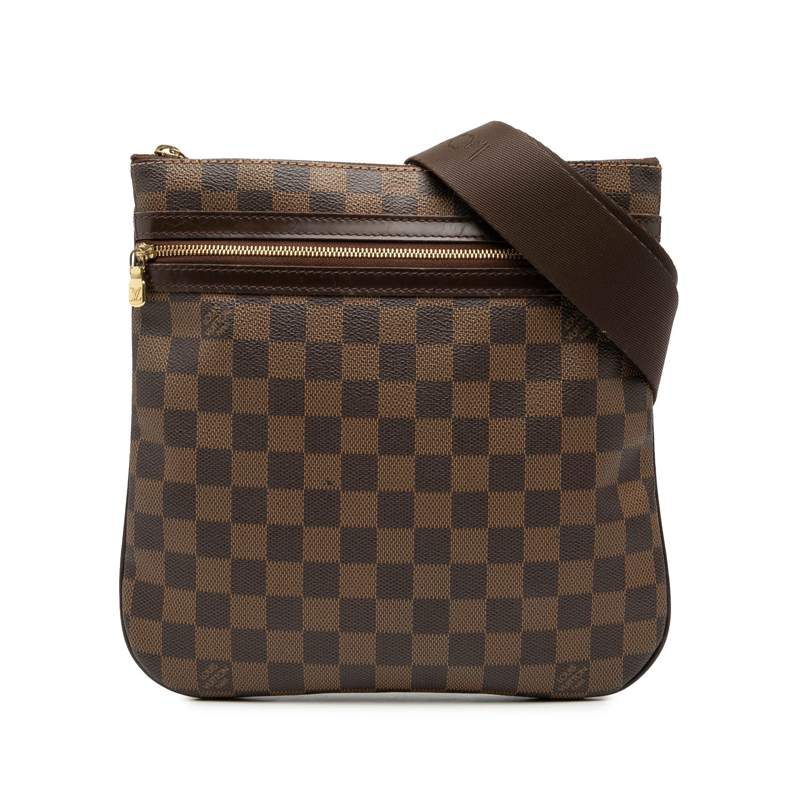 Louis Vuitton Bosphore Pochette crossbody in Damier Ebene canvas: Louis Vuitton Bosphore Pochette crossbody in Damier Ebene canvas The Louis Vuitton Damier Ebene Bosphore Pochette is crafted from signature Damier Ebene canvas with leather trim. It features an adjust