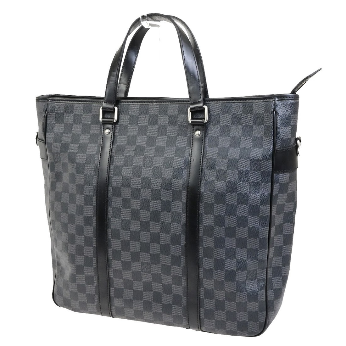 Tadao Black Shoulder Tote Bag by Louis Vuitton: Tadao Black Shoulder Tote Bag by Louis Vuitton This pre-owned Louis Vuitton Tadao handbag is a tote bag designed for women. It is in very good condition but shows noticeable signs of use, including sc