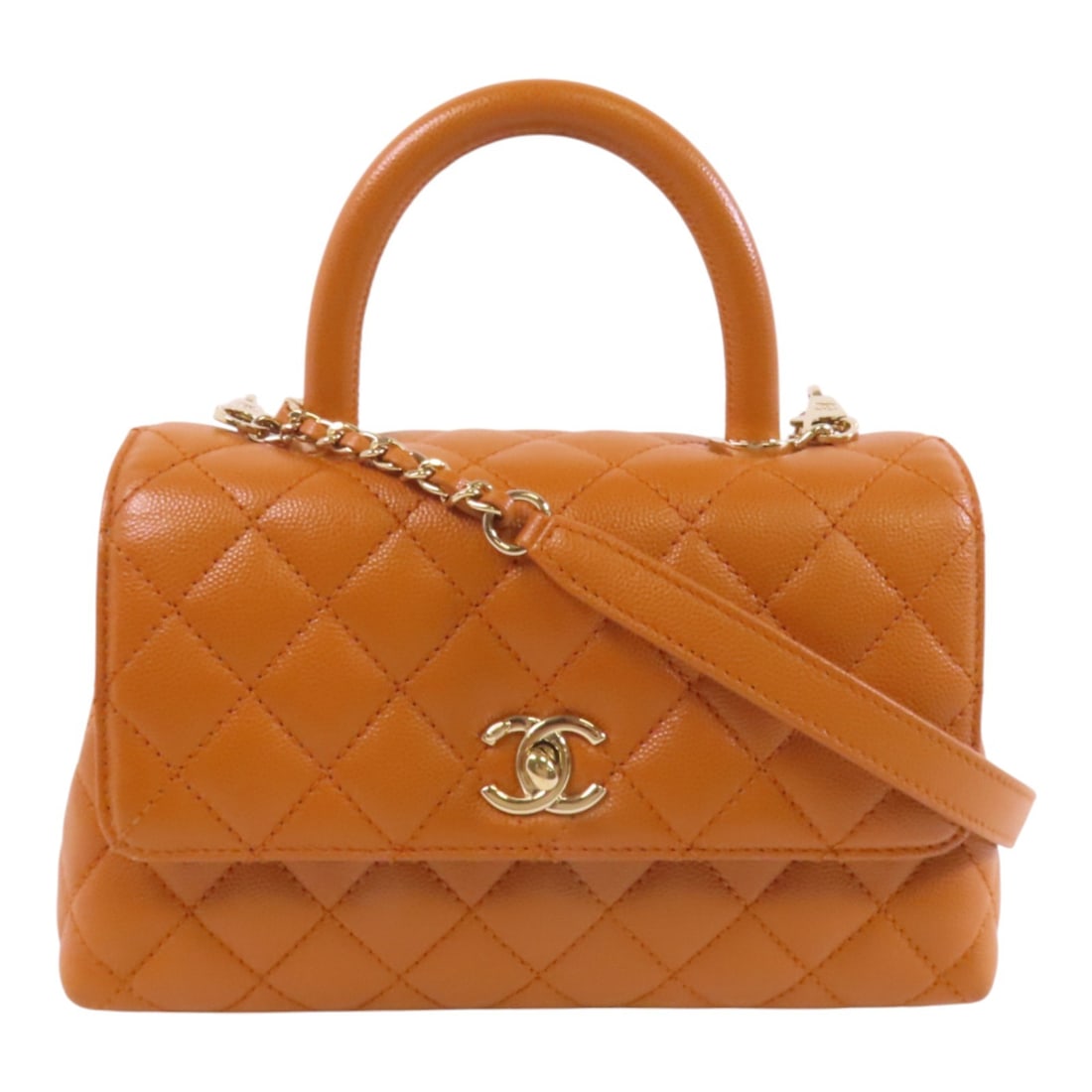 CHANEL CoCo Handle Handbag A92990 Brown Calfskin GHW 2way Shoulder Bag (1 of 15)