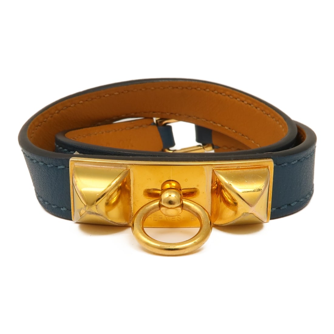HERMES Rivale Double Tour Bracelet Navy Swift Leather (1 of 14)