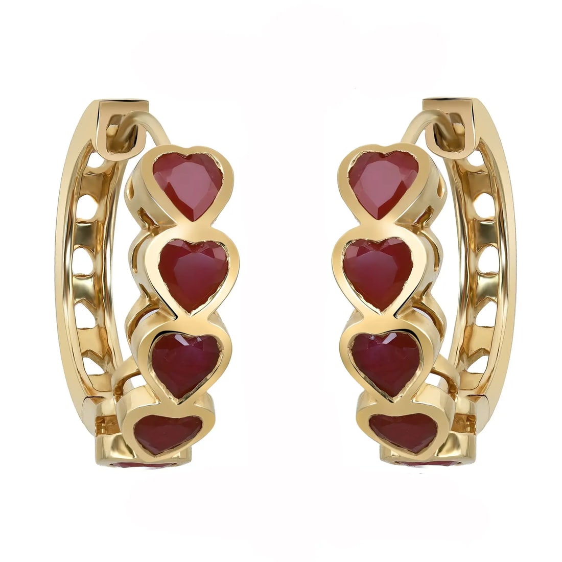 Rachel Koen 14K Yellow Gold Heart Ruby Huggie Earrings 2.89cttw (1 of 4)