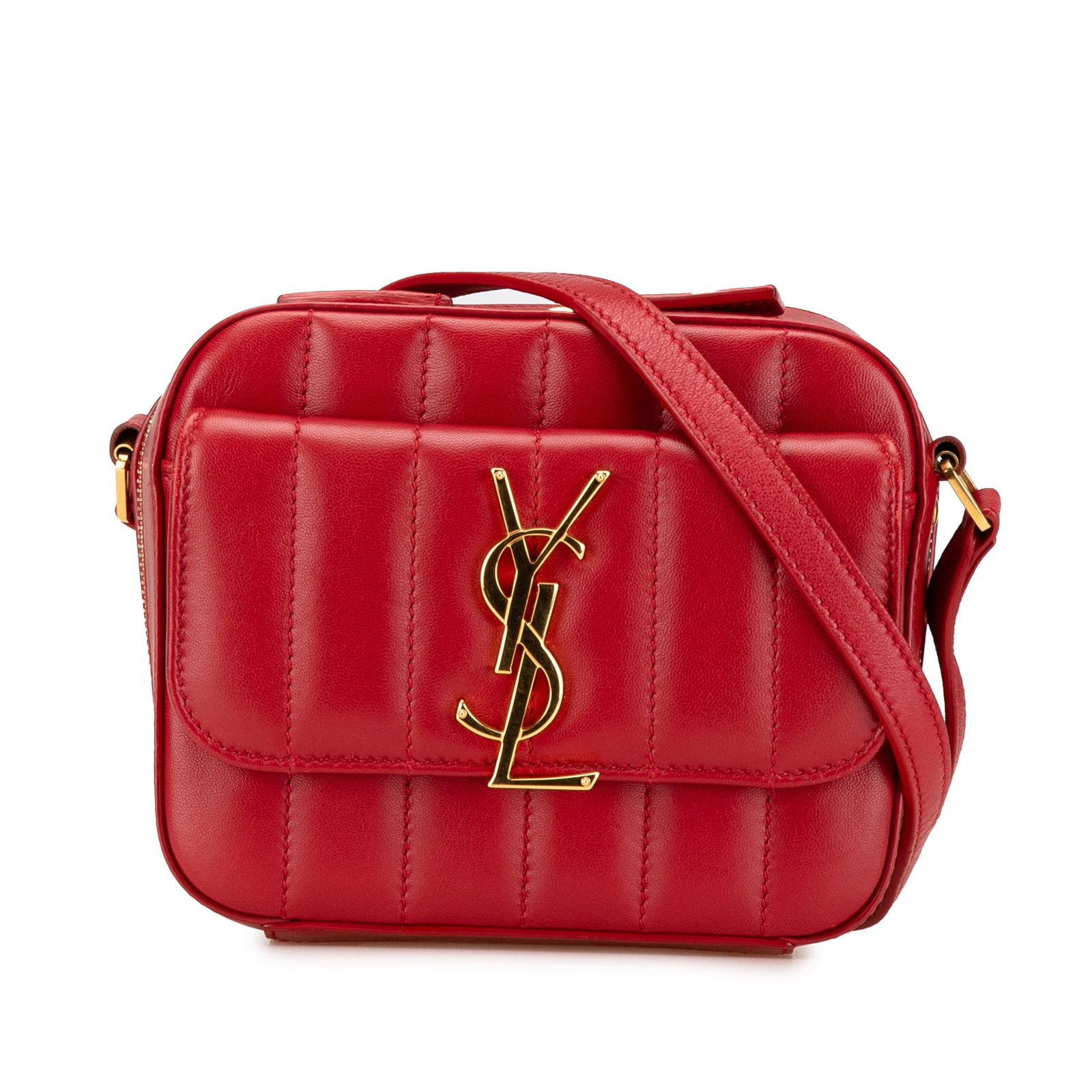 Saint Laurent Toy Lambskin Vicky Crossbody Red Leather Bag: Saint Laurent Toy Lambskin Vicky Crossbody Red Leather Bag Introducing the Saint Laurent Toy Lambskin Vicky Crossbody, a stylish and functional accessory crafted from luxurious quilted lambskin leathe