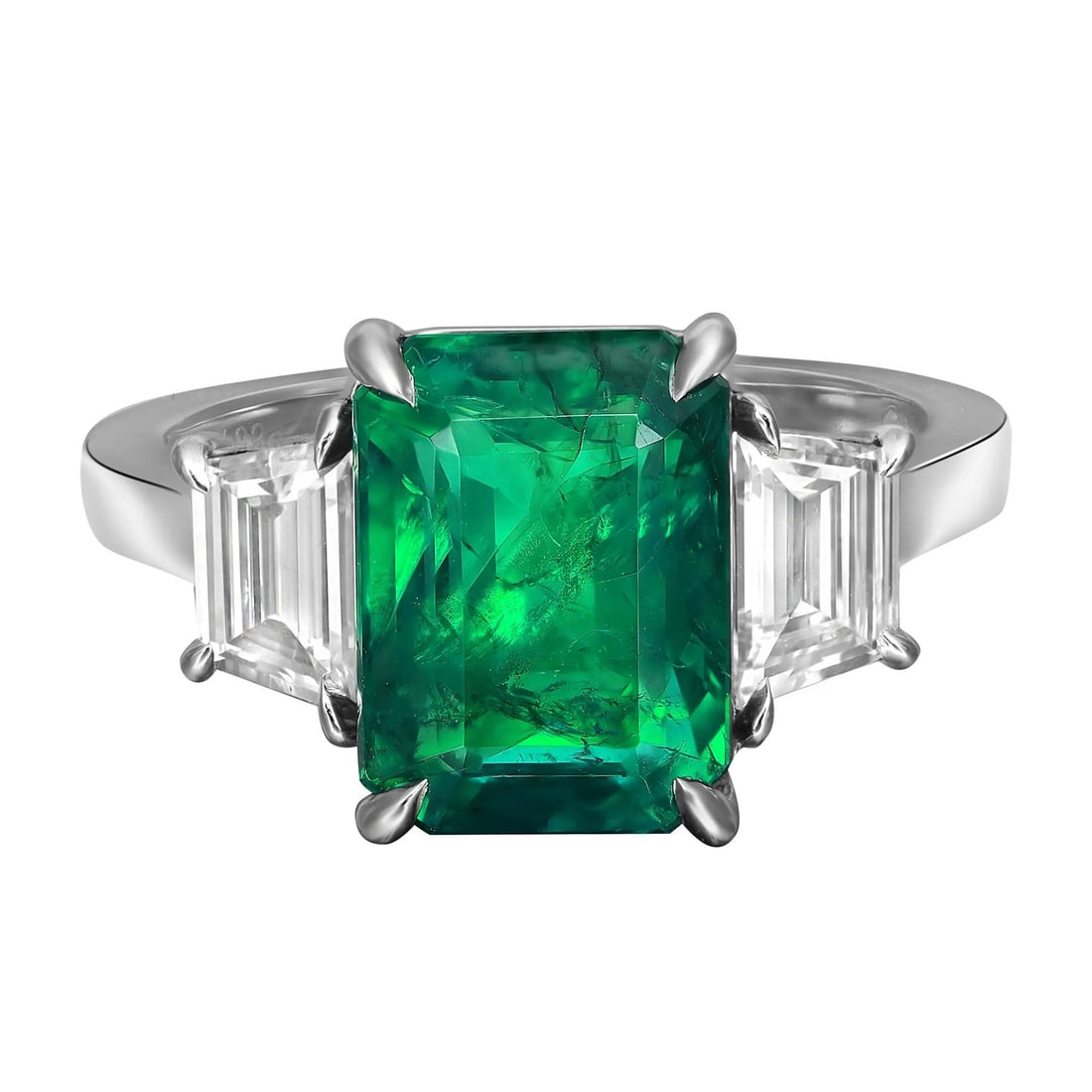Rachel Koen GIA Octagonal Green Emerald Diamond Engagement Ring Platinum 4.30Cts: Rachel Koen GIA Octagonal Green Emerald Diamond Engagement Ring Platinum 4.30Cts This exquisite engagement ring showcases a stunning 4.30 carats GIA certified octagonal Zambian green Emerald as the ce