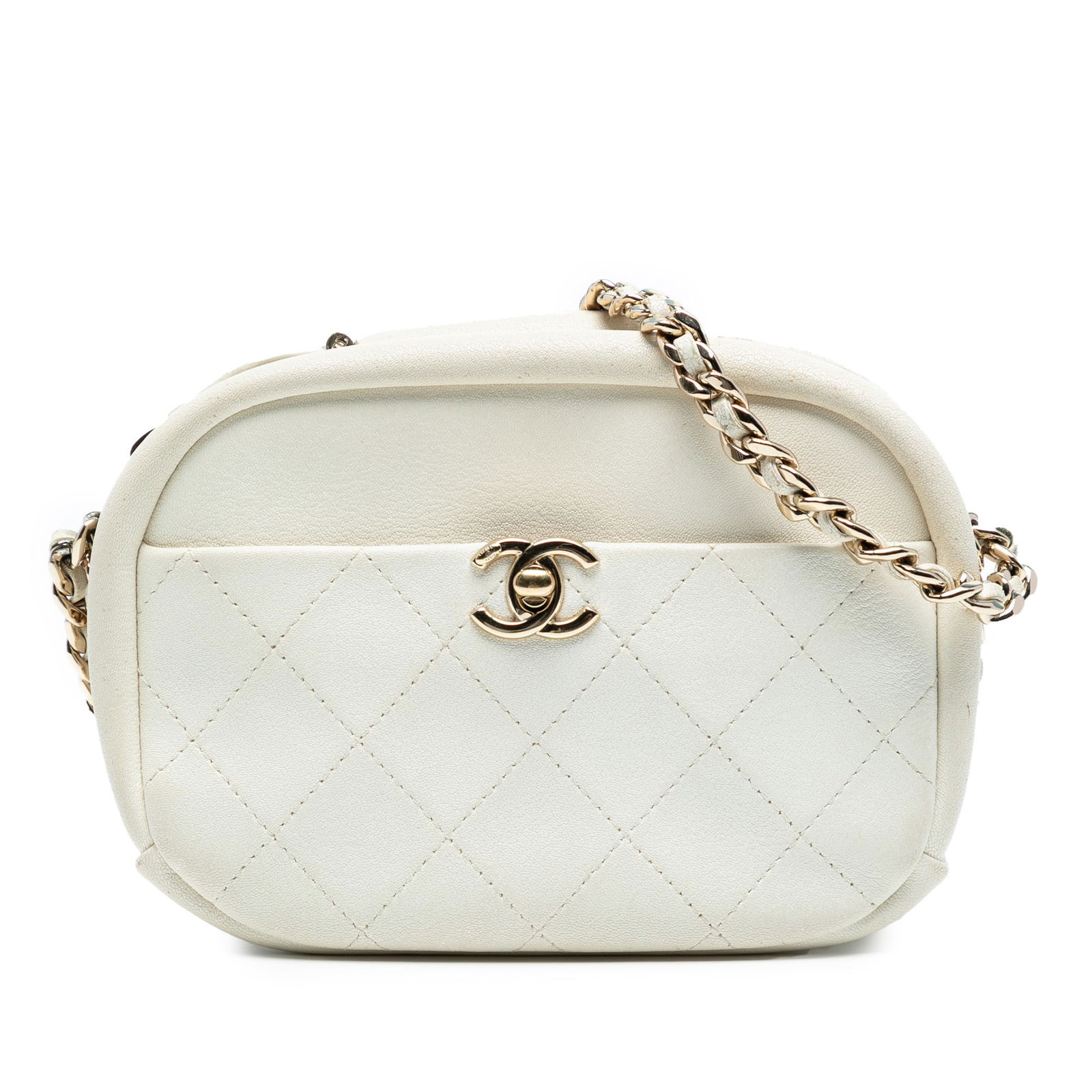 Chanel Small Quilted Goatskin White Camera Bag Crossbody (1 of 7)