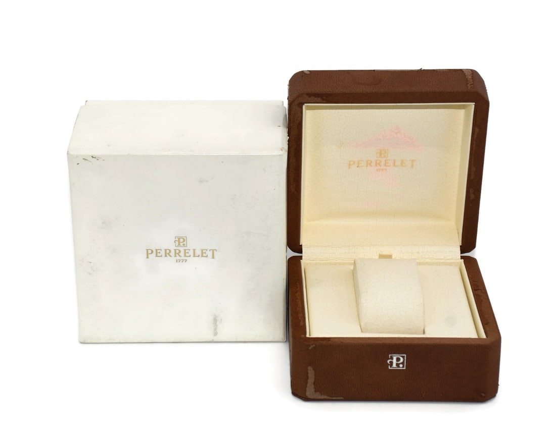 Perrelet Authentic Wood Presentation Watch Box 5x5x3 Inches: Perrelet Authentic Wood Presentation Watch Box 5x5x3 Inches This elegant Perrelet wood watch box is the perfect presentation solution for your timepieces. Crafted from high-quality wood, it features a
