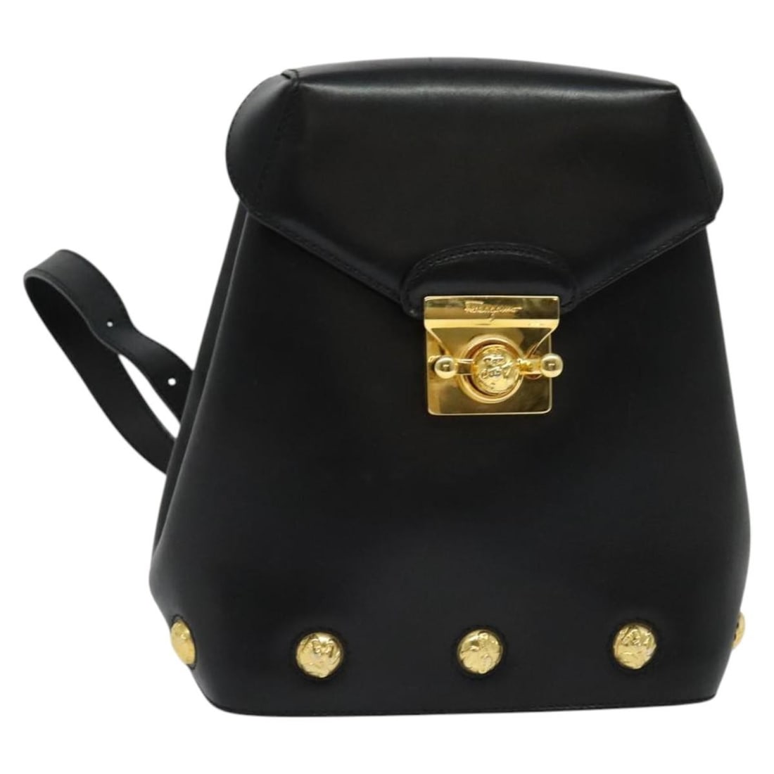 Salvatore Ferragamo Black Gold Leather Backpack Auth SW700 Italy: Salvatore Ferragamo Black Gold Leather Backpack Auth SW700 Italy This Salvatore Ferragamo backpack is a stylish accessory crafted from high-quality leather in a sophisticated black and gold color comb