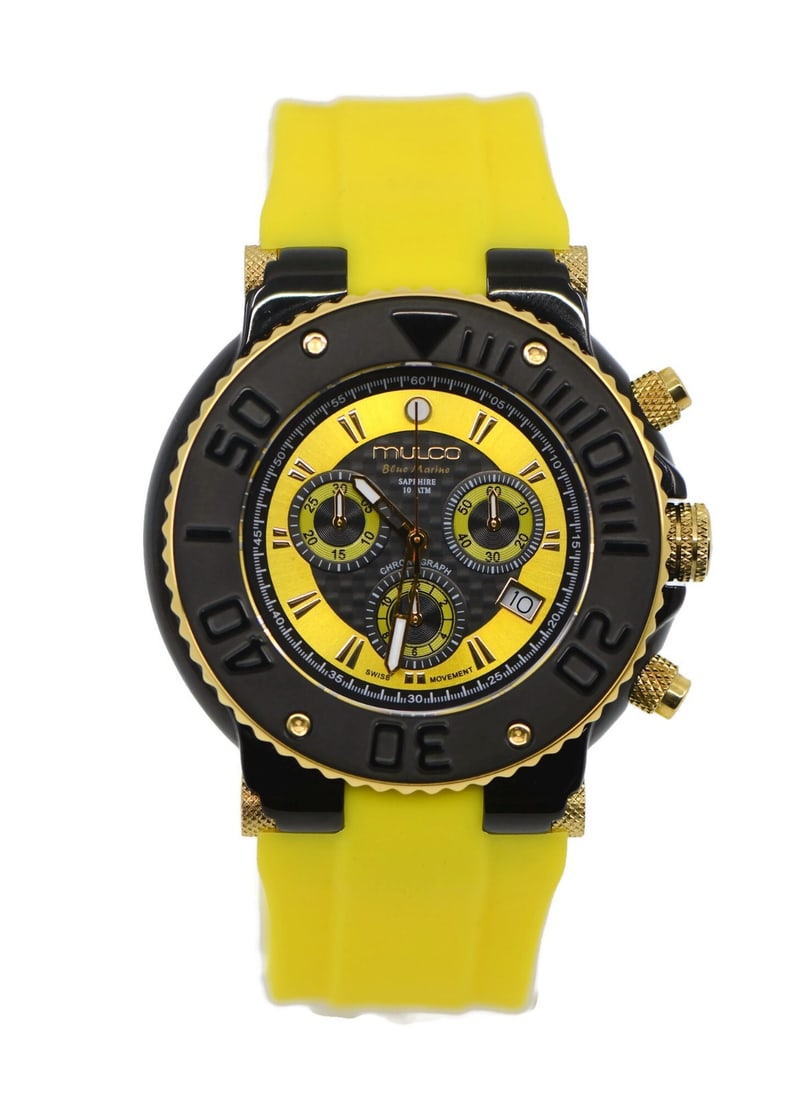 Mulco Nuit Quartz Wristwatch Mother of Pearl Dial Silicone Band MW370601075: Mulco Nuit Quartz Wristwatch Mother of Pearl Dial Silicone Band MW370601075 This Mulco Blue Marine two-tone wristwatch features a stainless steel case with a 41mm diameter and a silicone band. The ana