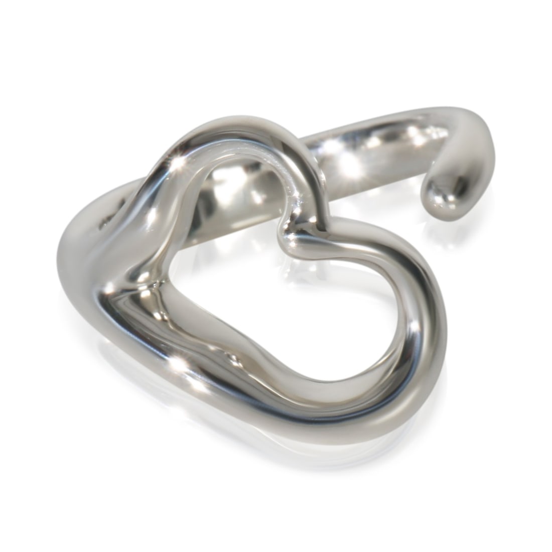 Elsa Peretti Open Heart Sterling Silver Ring by Tiffany & Co. Size 5: Elsa Peretti Open Heart Sterling Silver Ring by Tiffany & Co. Size 5 This Tiffany & Co. Elsa Peretti Open Heart ring features a minimalist design crafted in sterling silver. Made in Italy, it is a pre