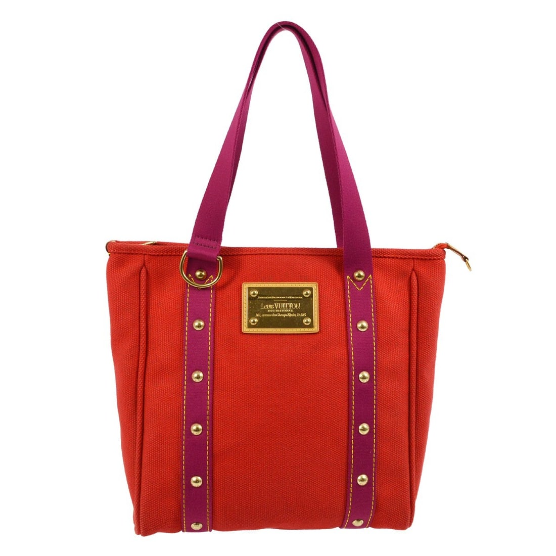 Louis Vuitton Antigua Cabas MM Red Purple Tote Bag M40034 Vintage Canvas (1 of 11)